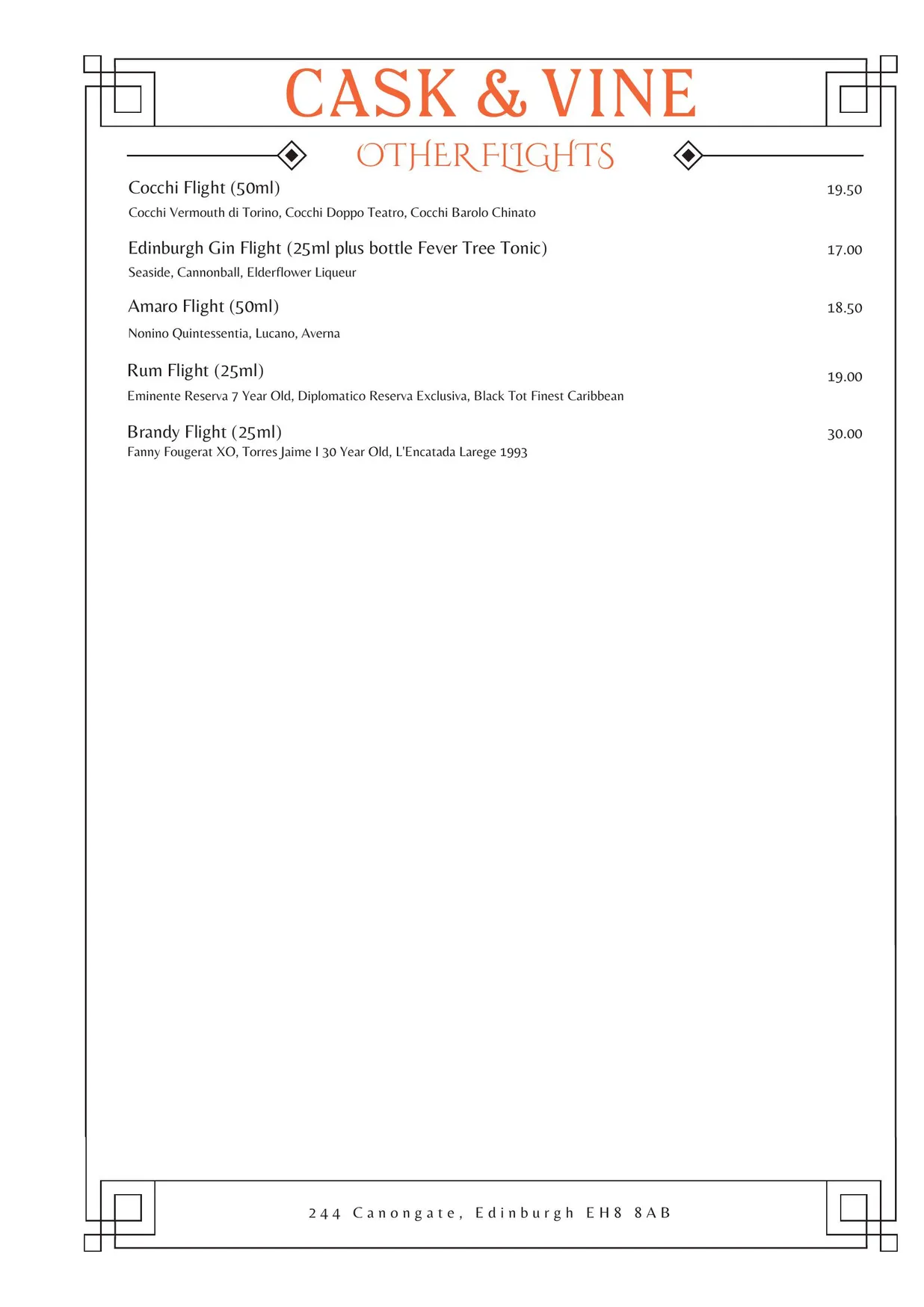 Cask & Vine menu, page 7