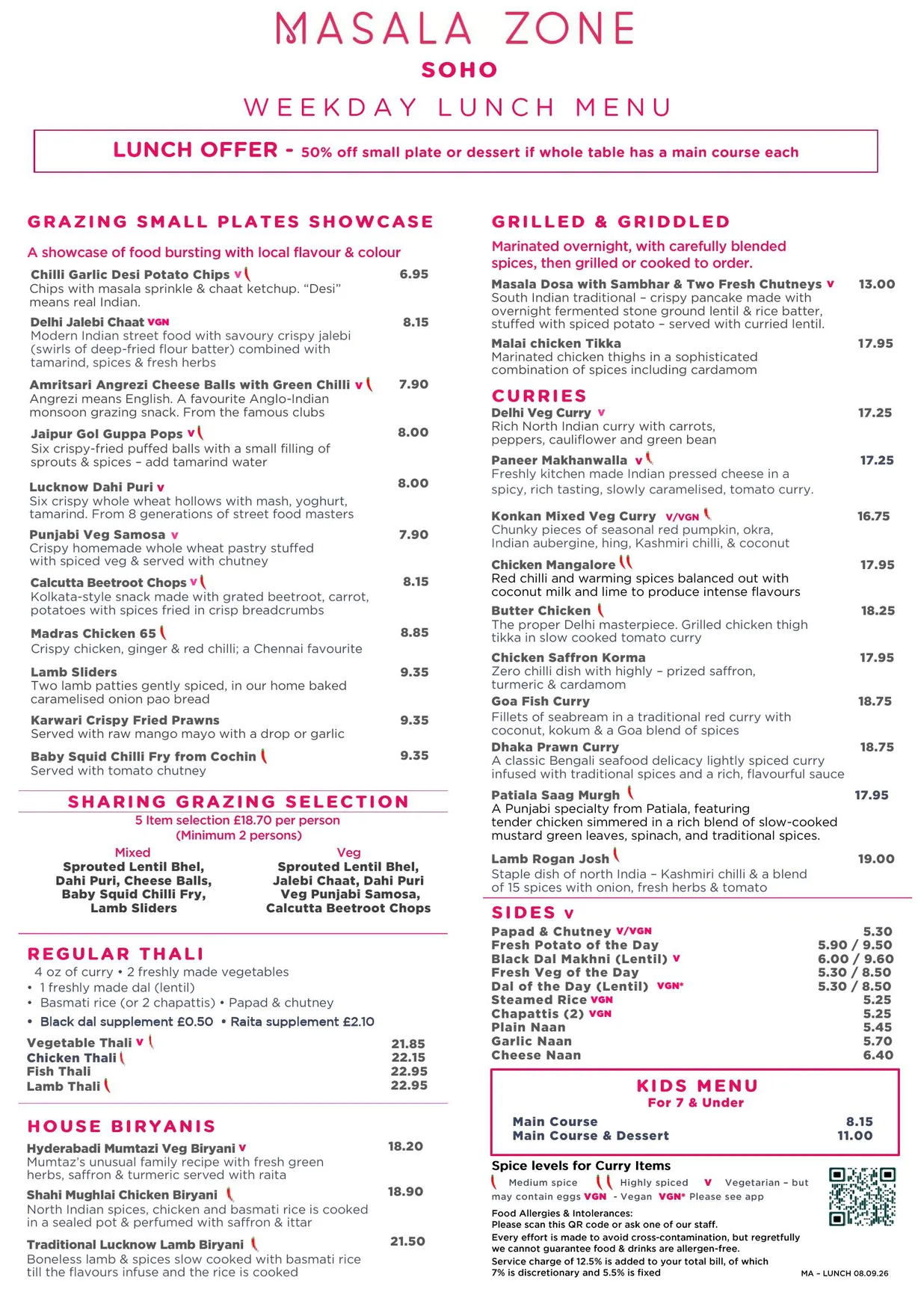Masala Zone Soho menu, page 1