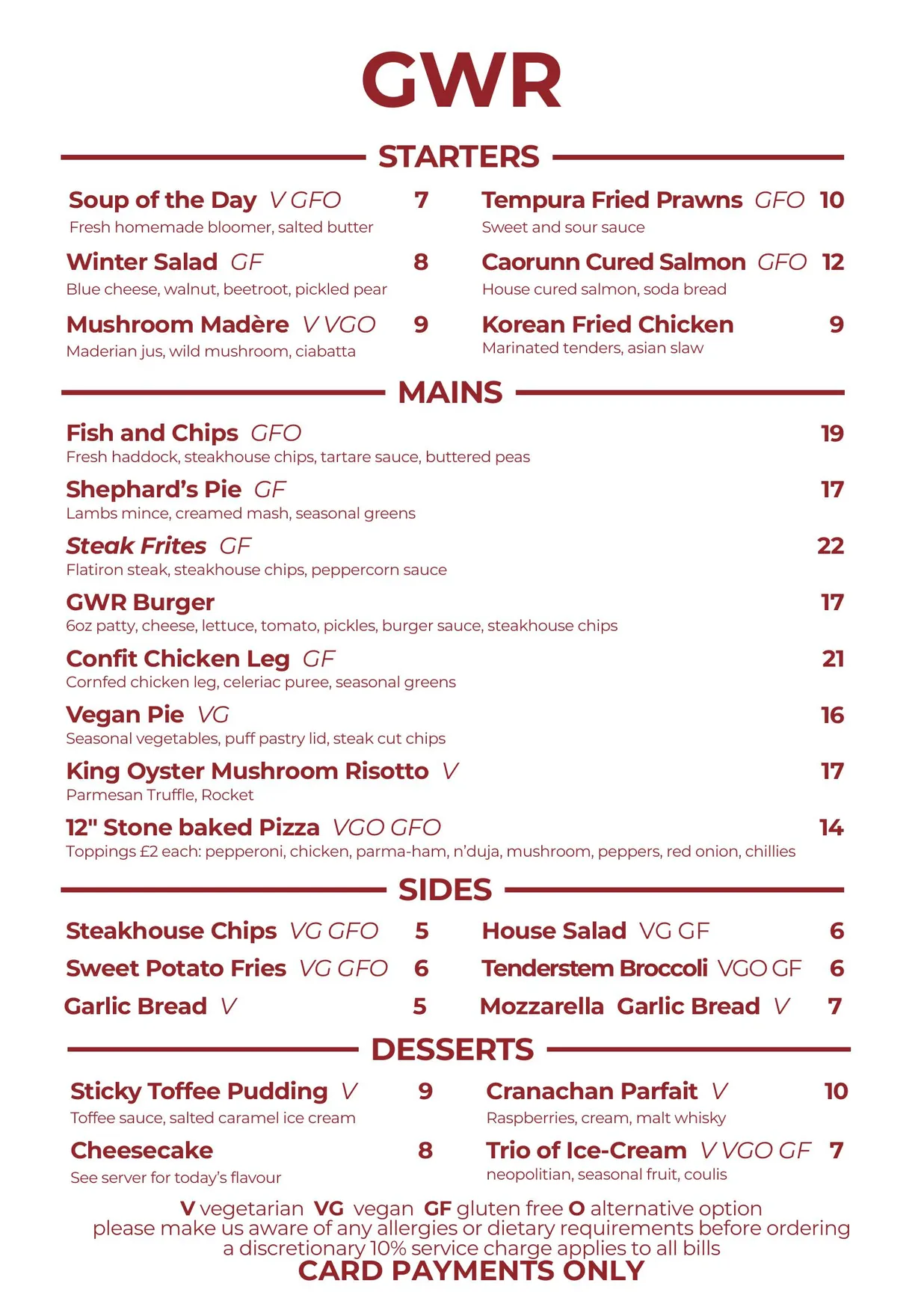 1051 GWR menu, page 1