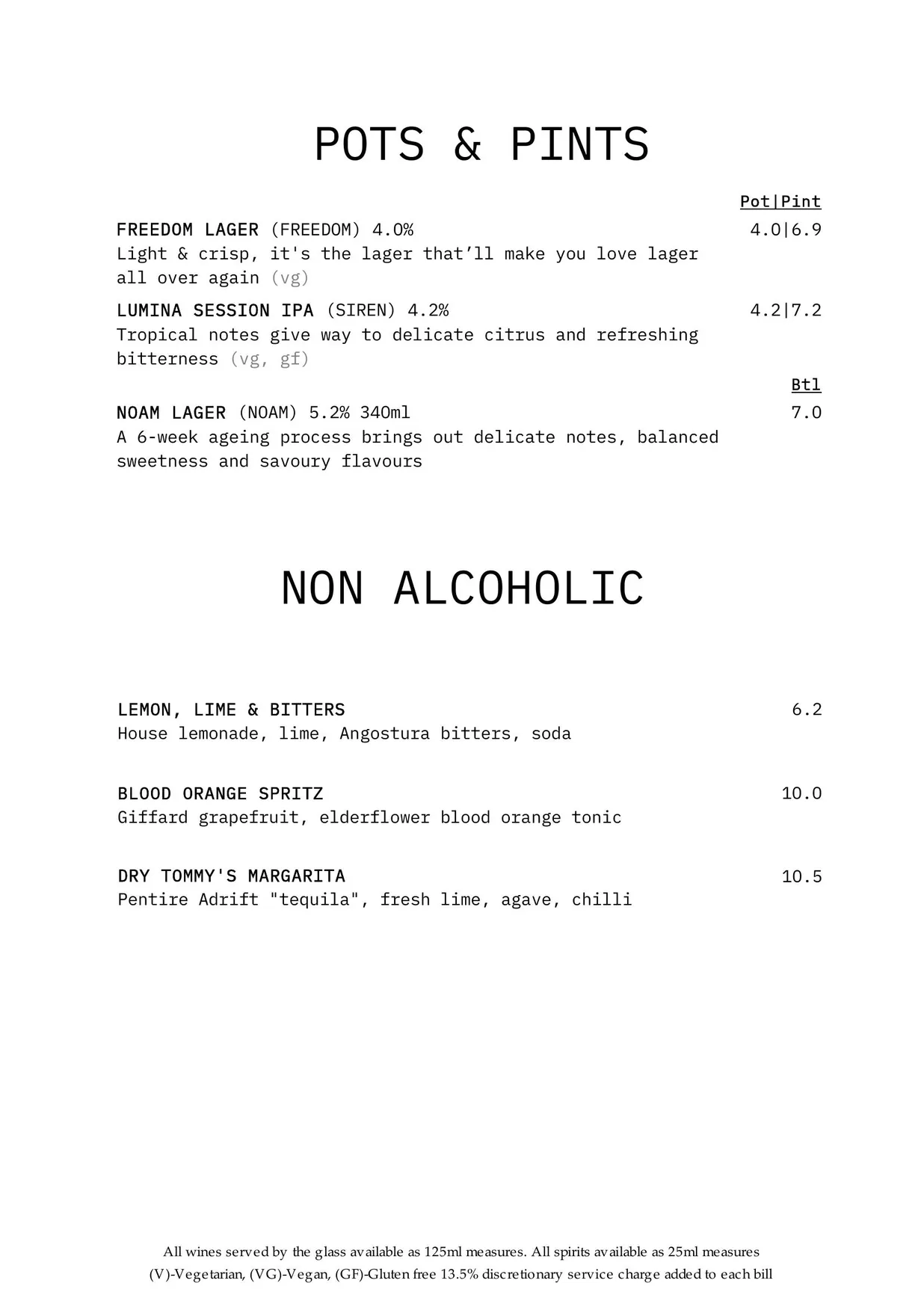 Margot Green menu, page 7