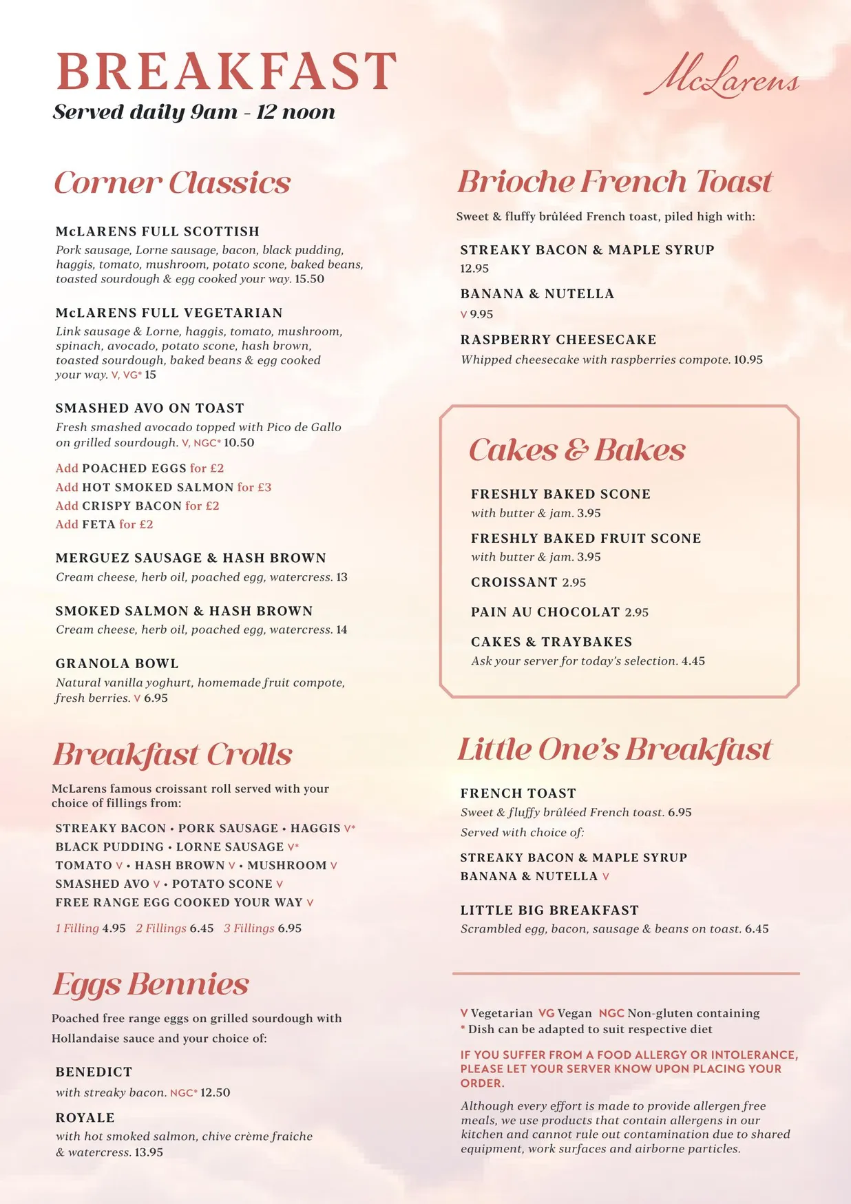McLarens on the Corner menu, page 1