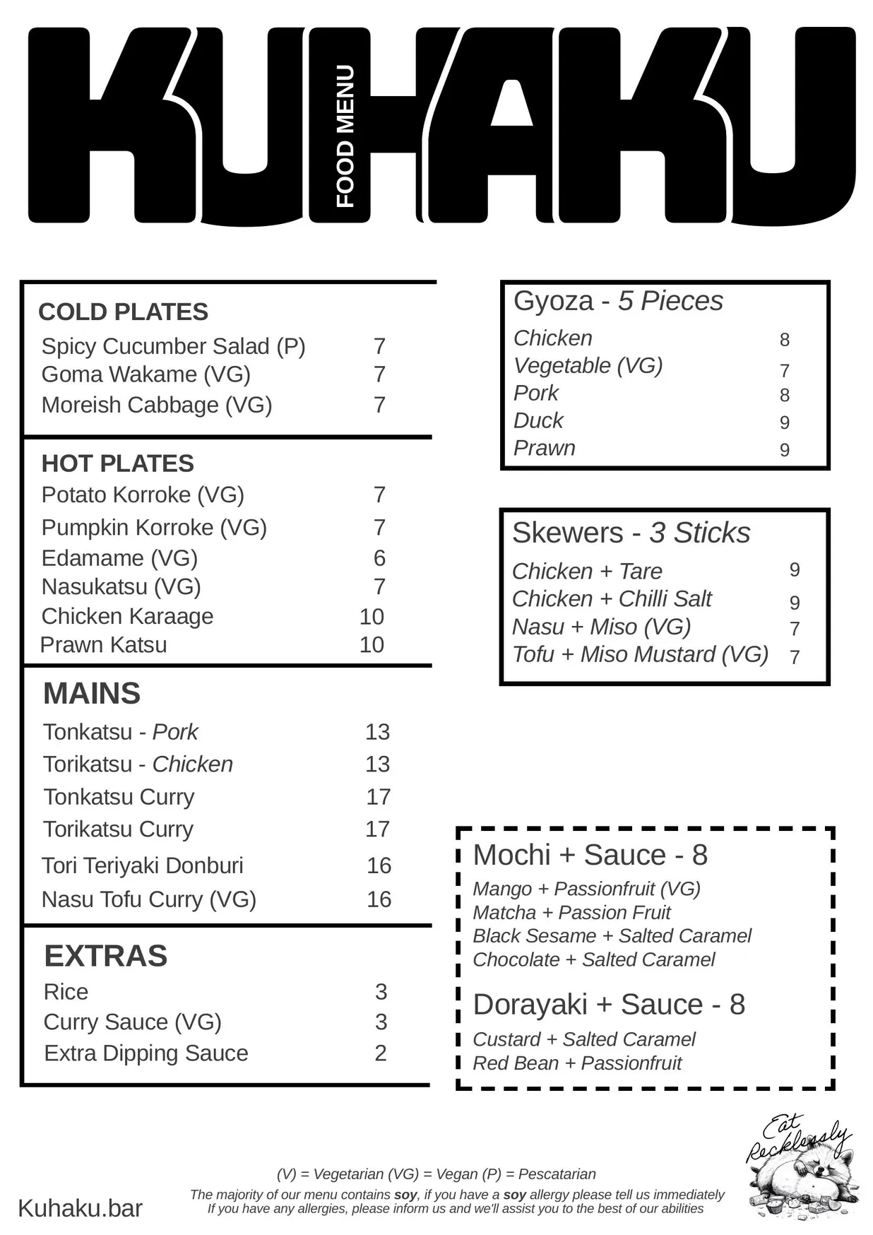 Kūhaku menu, page 2