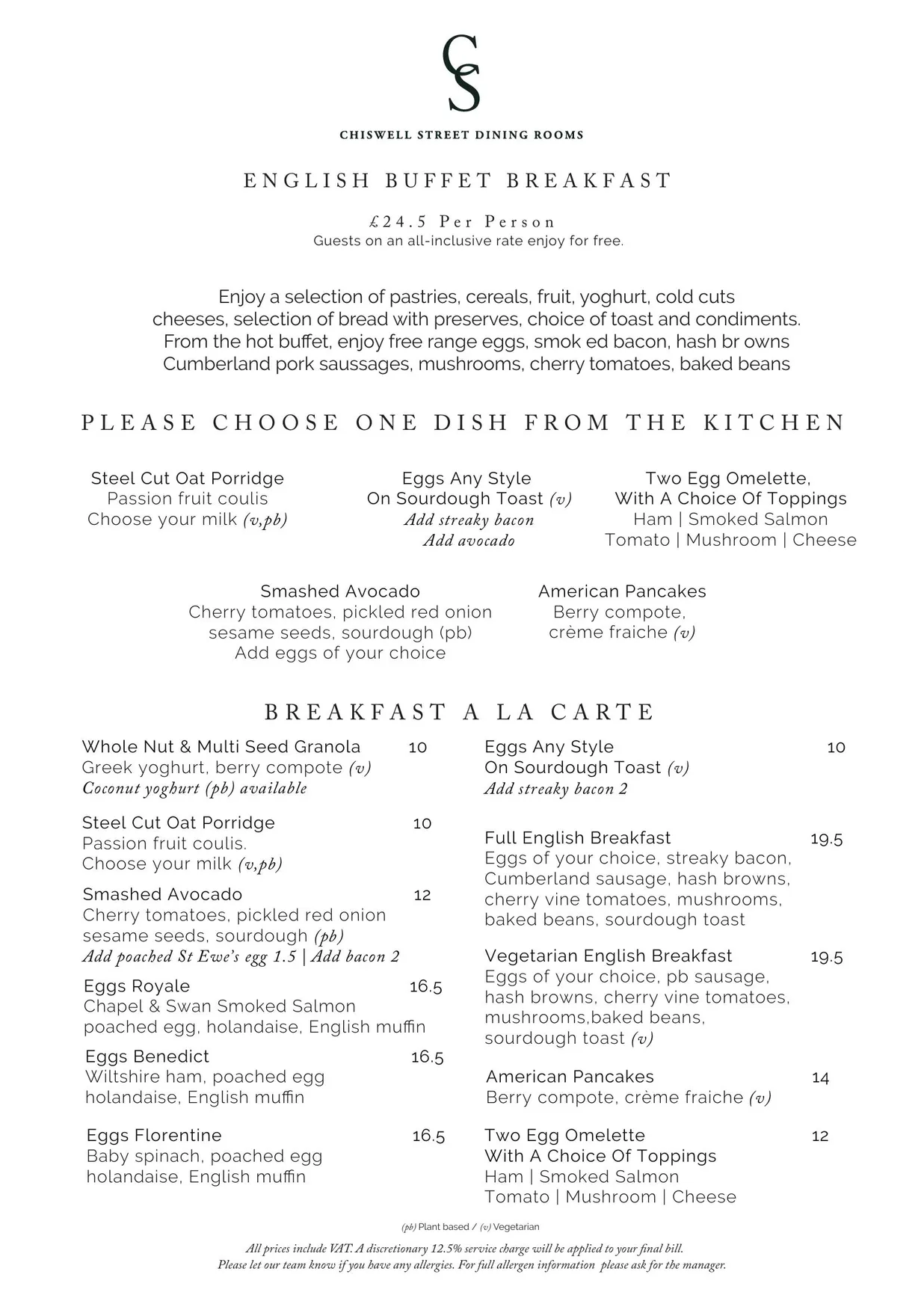 Chiswell Street Dining Rooms menu, page 1