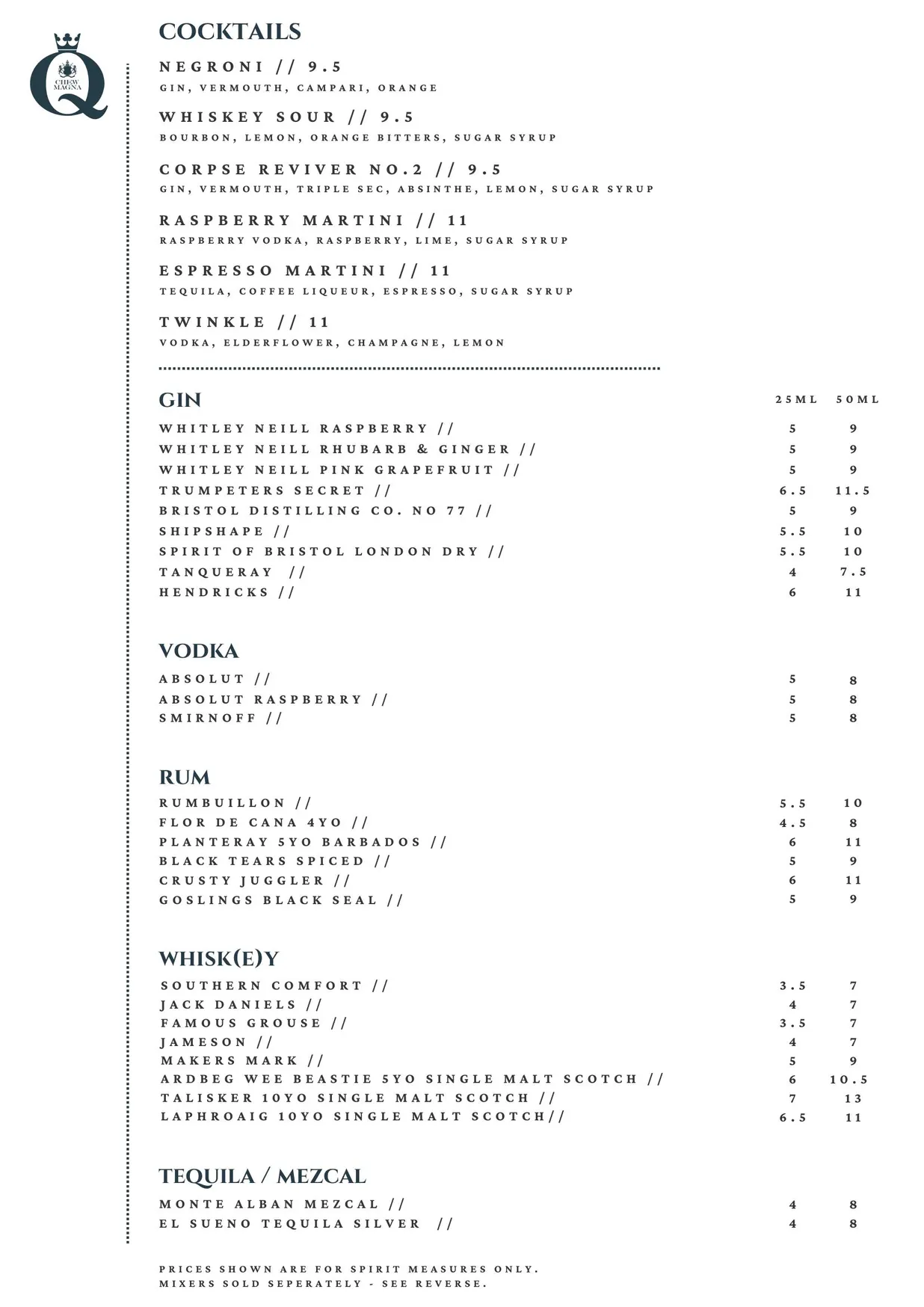 The Queens Chew Magna menu, page 4