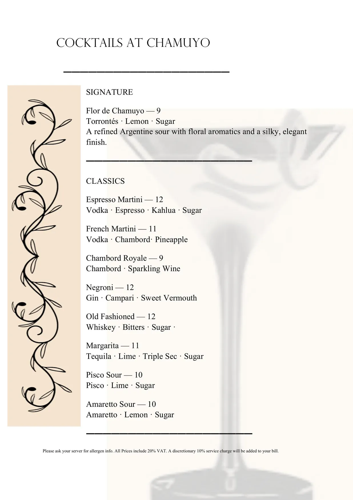 Chamuyo menu, page 8