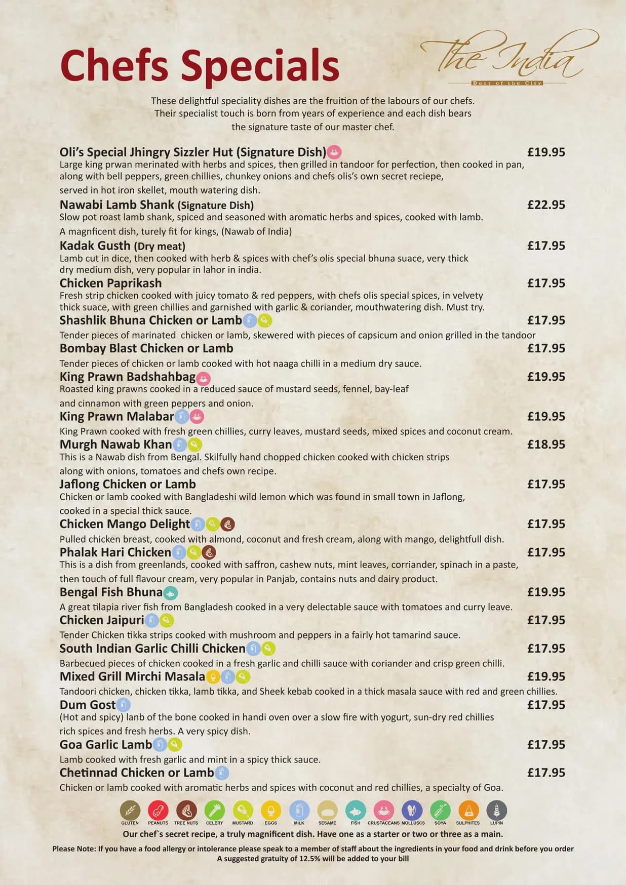 The India Leicester Square menu, page 9