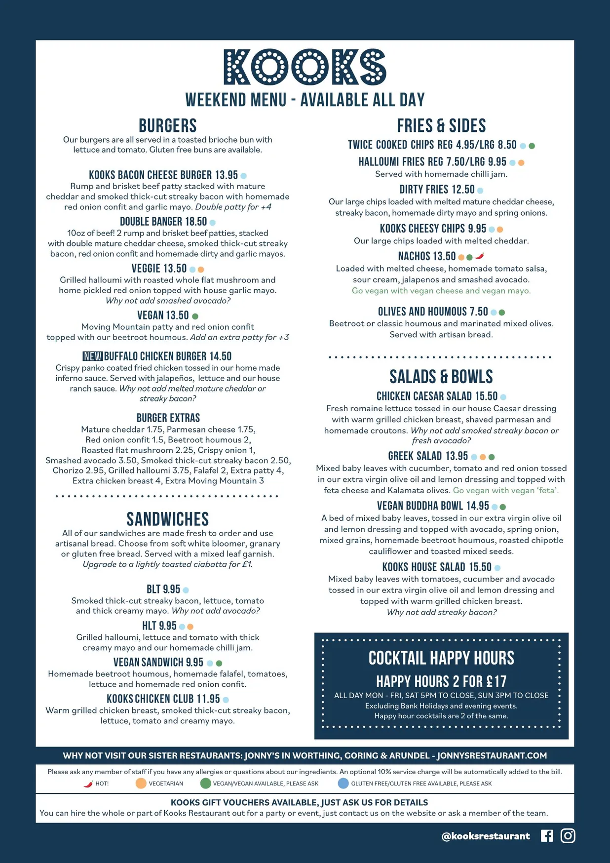 Kooks Restaurant menu, page 3