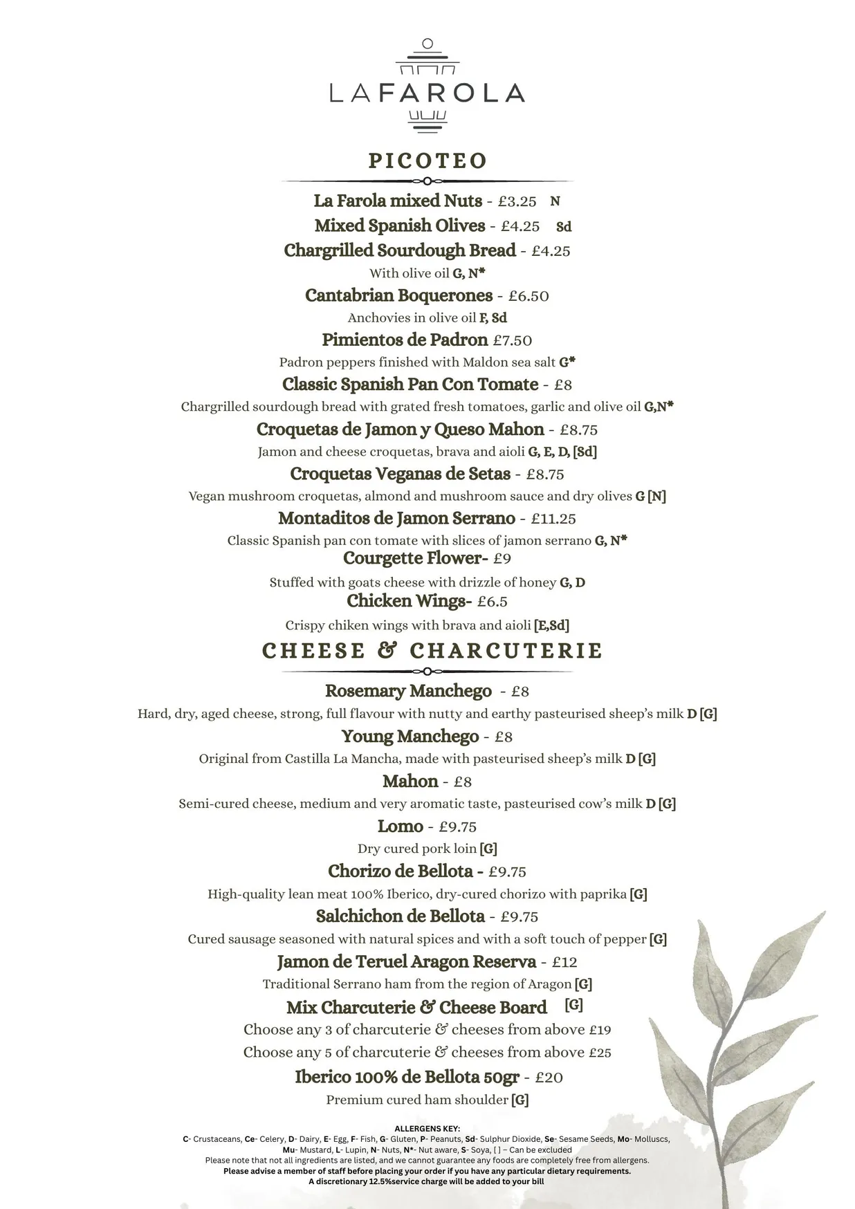 La Farola menu, page 2