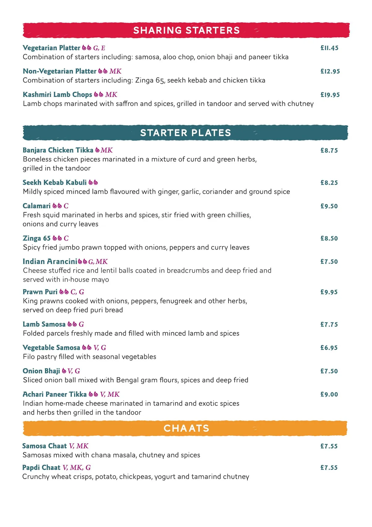 Indian Moment menu, page 2