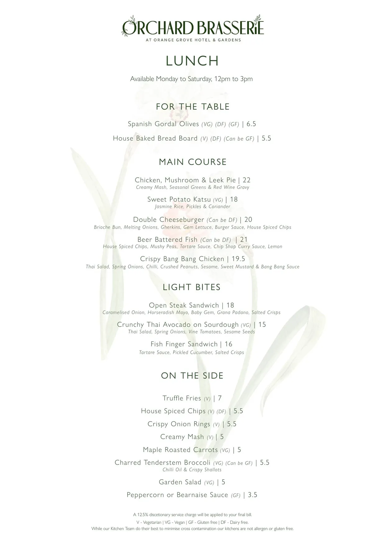 Orchard Brasserie @ Orange Grove Hotel menu, page 1
