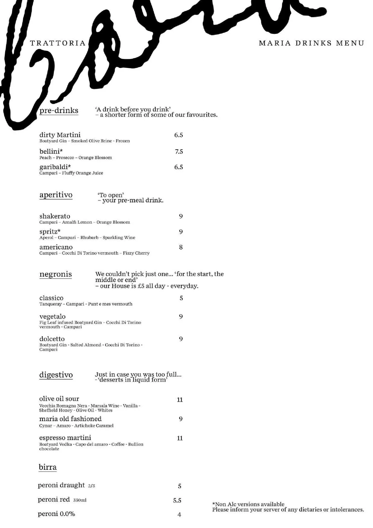 Maria menu, page 2