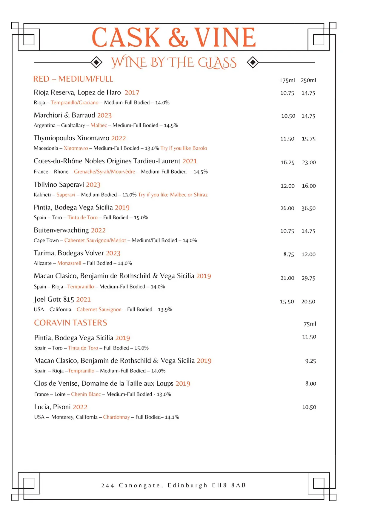 Cask & Vine menu, page 10