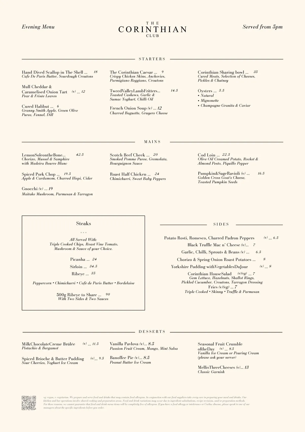 The Corinthian Bar & Brasserie menu, page 2