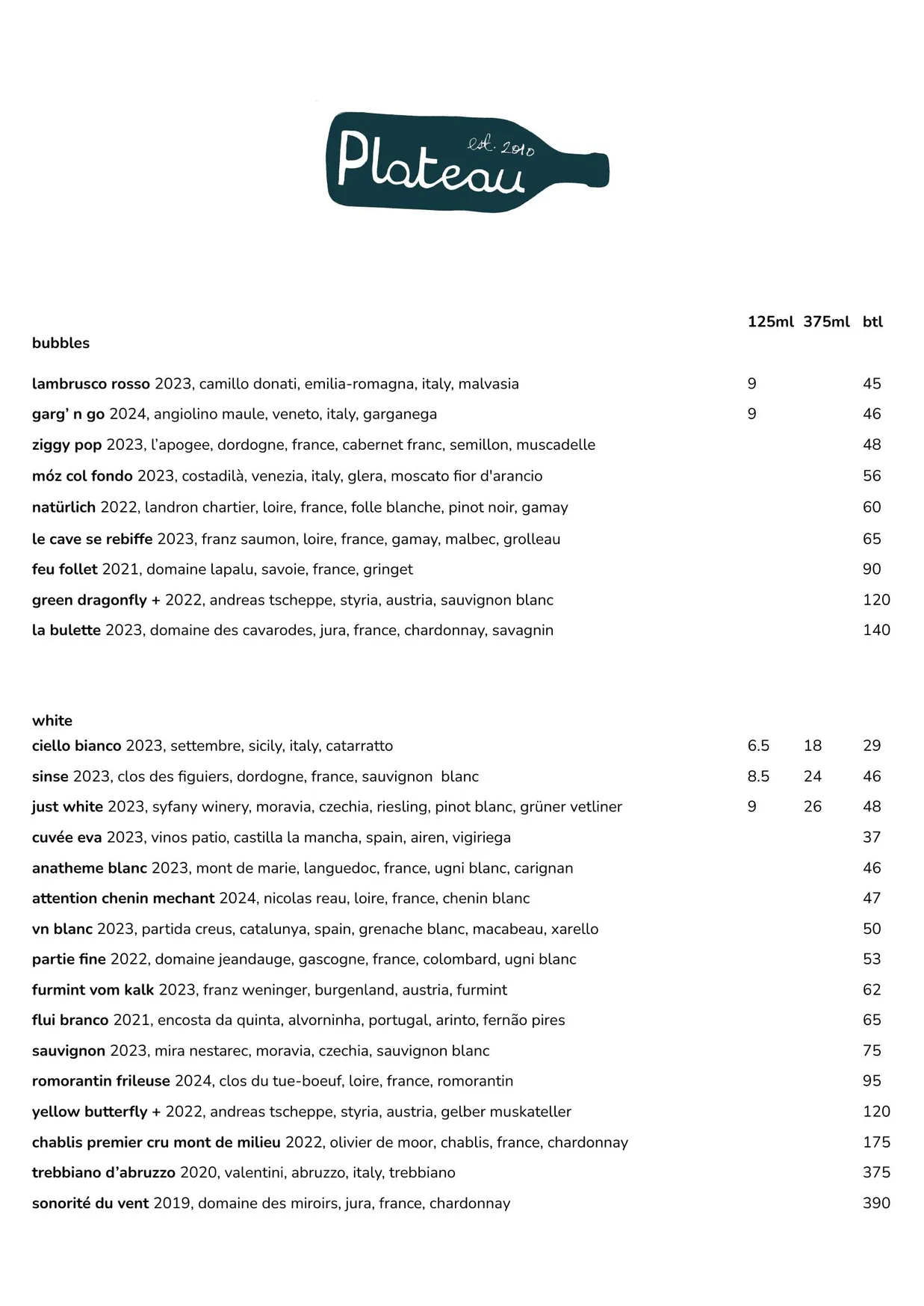 Plateau menu, page 3