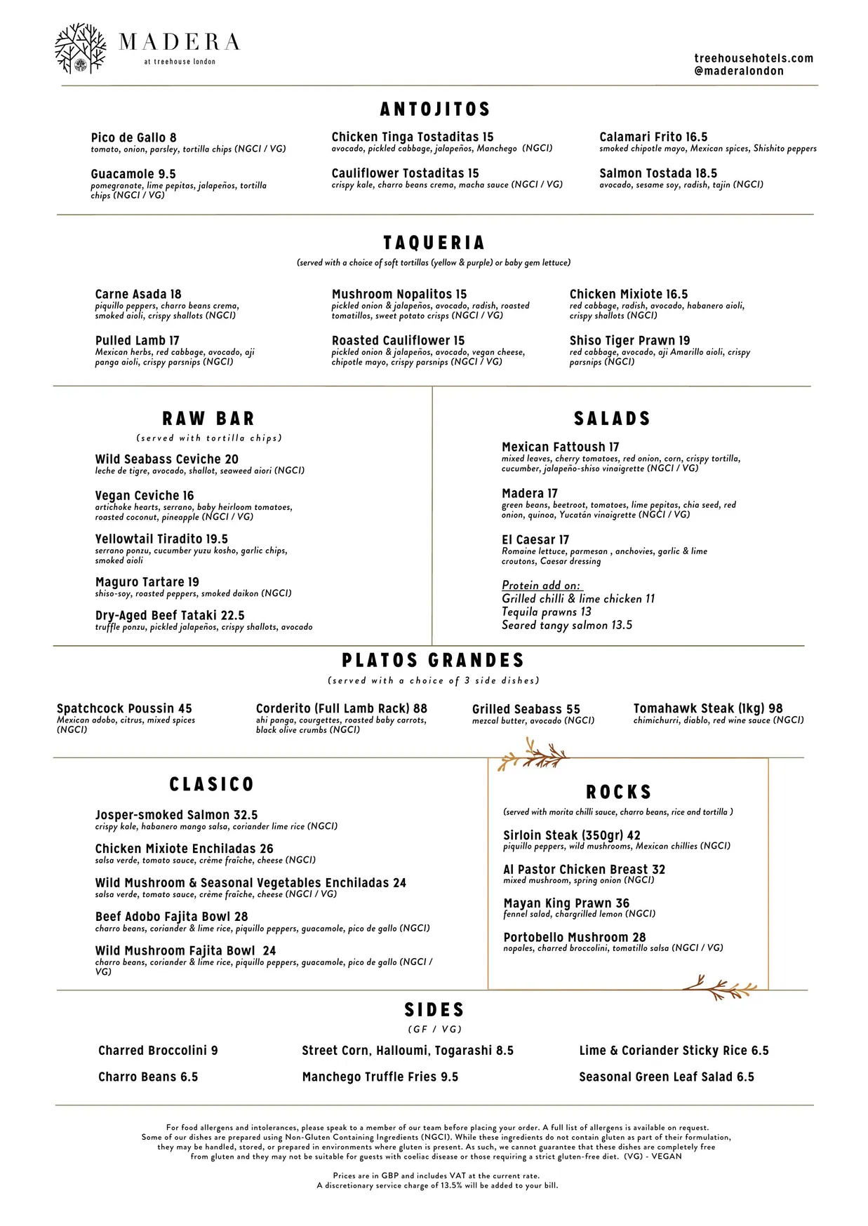 Madera menu, page 1