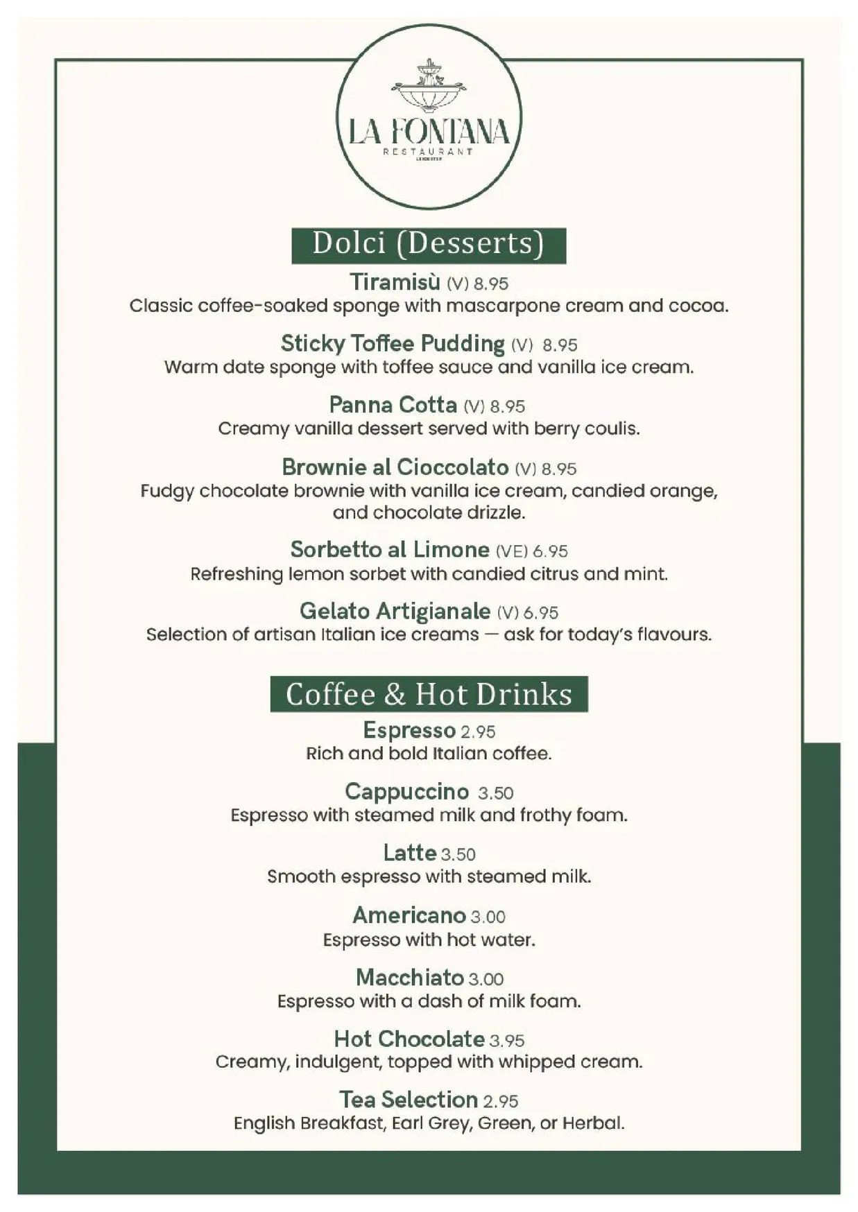 La Fontana menu, page 3