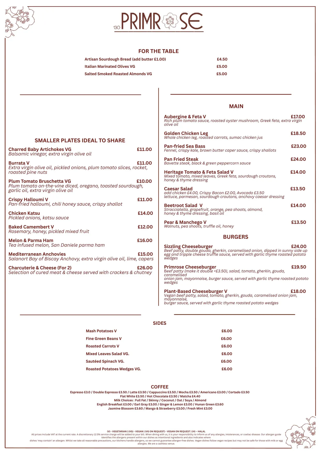 130 Primrose menu, page 2