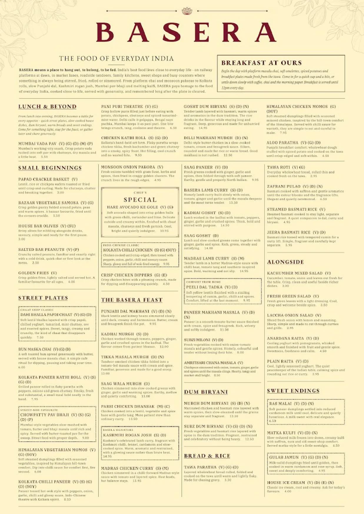 Basera menu, page 1