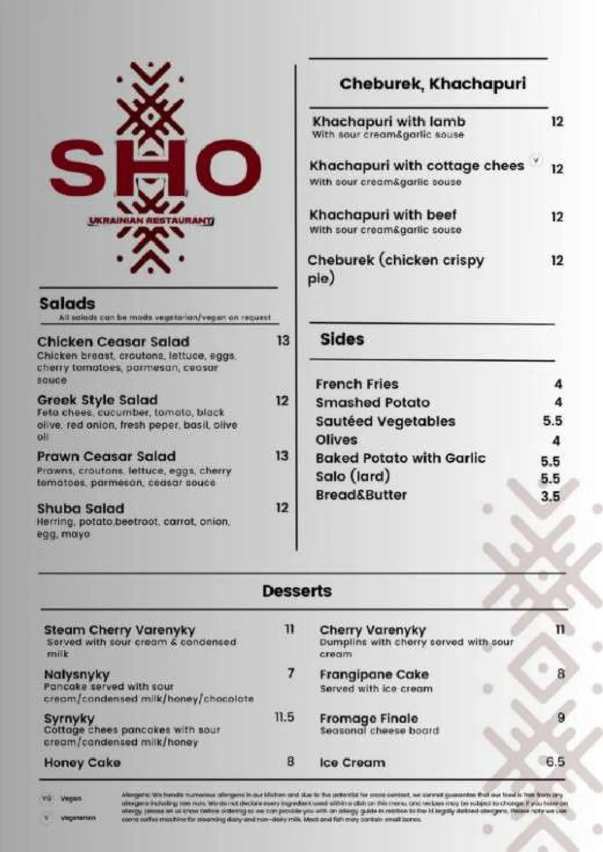 SHO Ukrainian Restaurant menu, page 2
