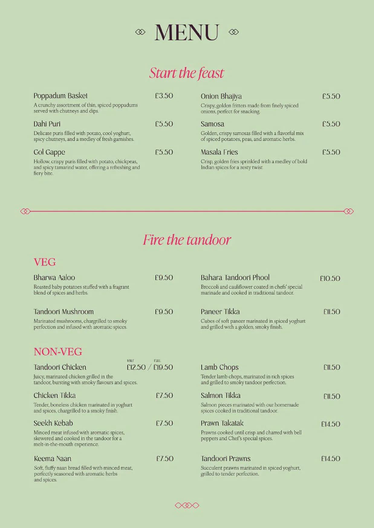 Bahara menu, page 1
