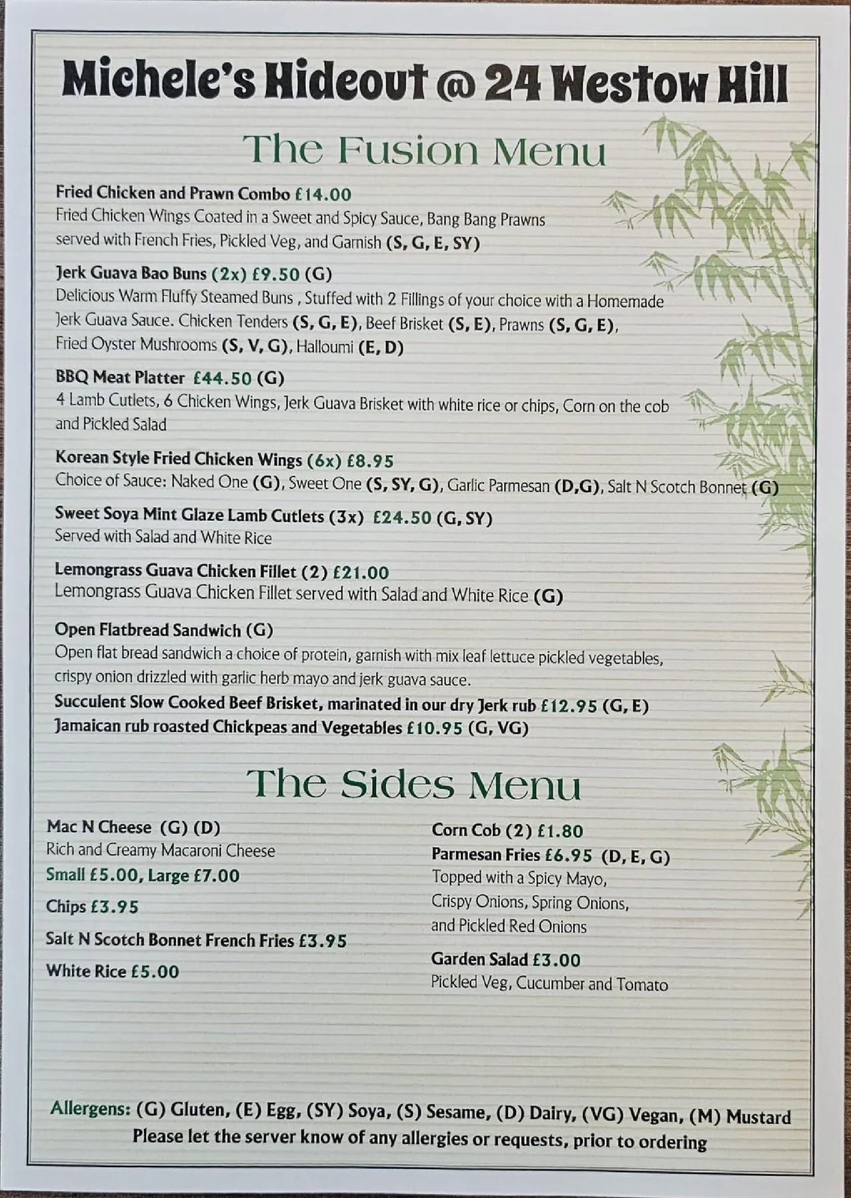 Michele's Hideout menu, page 1