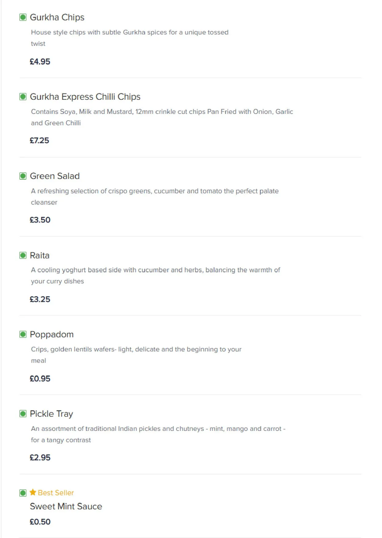 Gurkha Express menu, page 20