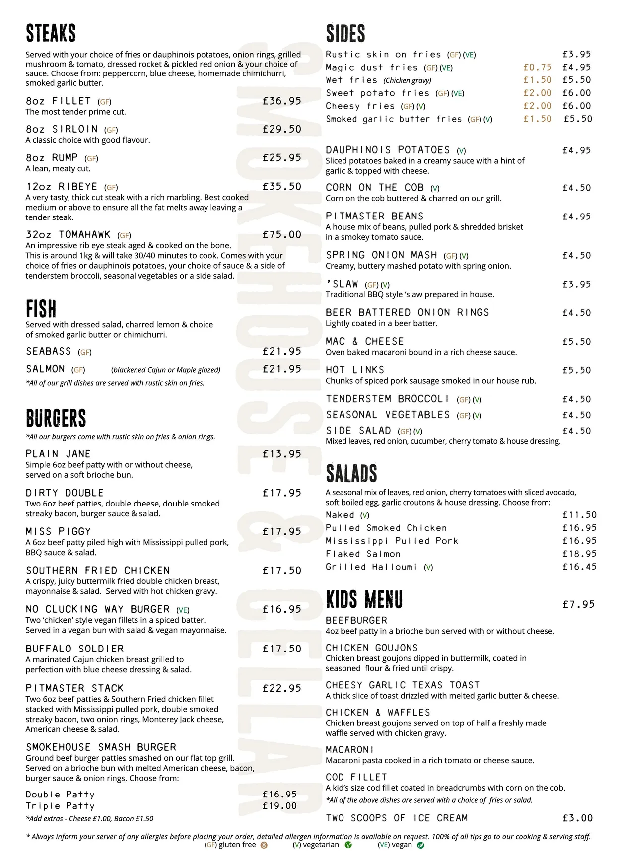 Smokehouse & Cellar menu, page 2