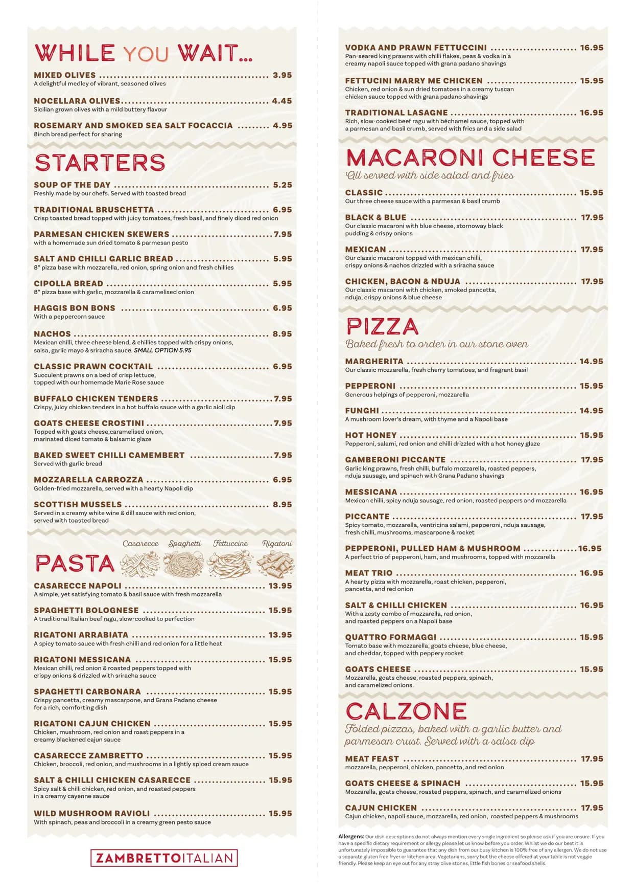 Zambretto menu, page 2