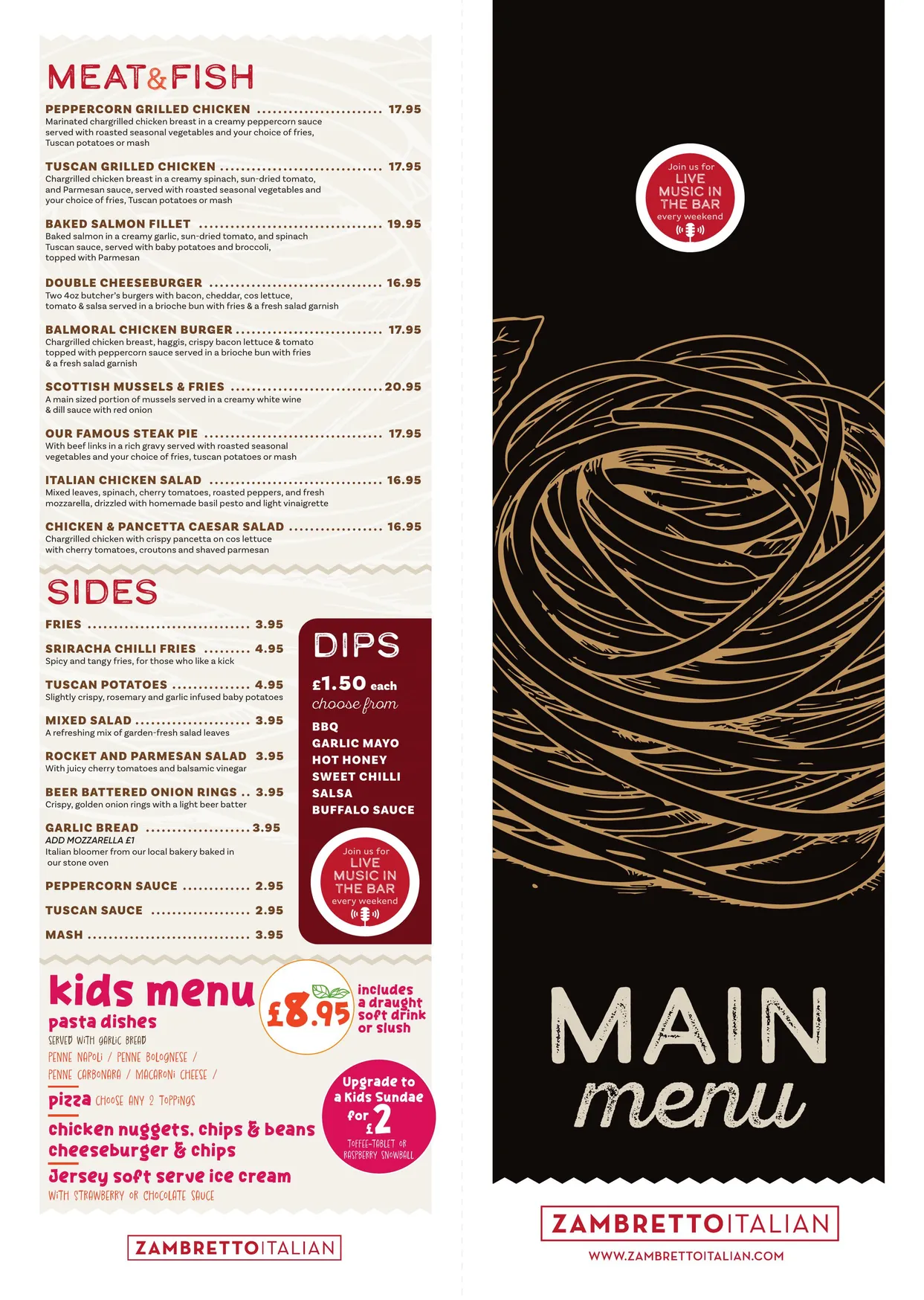 Zambretto menu, page 1