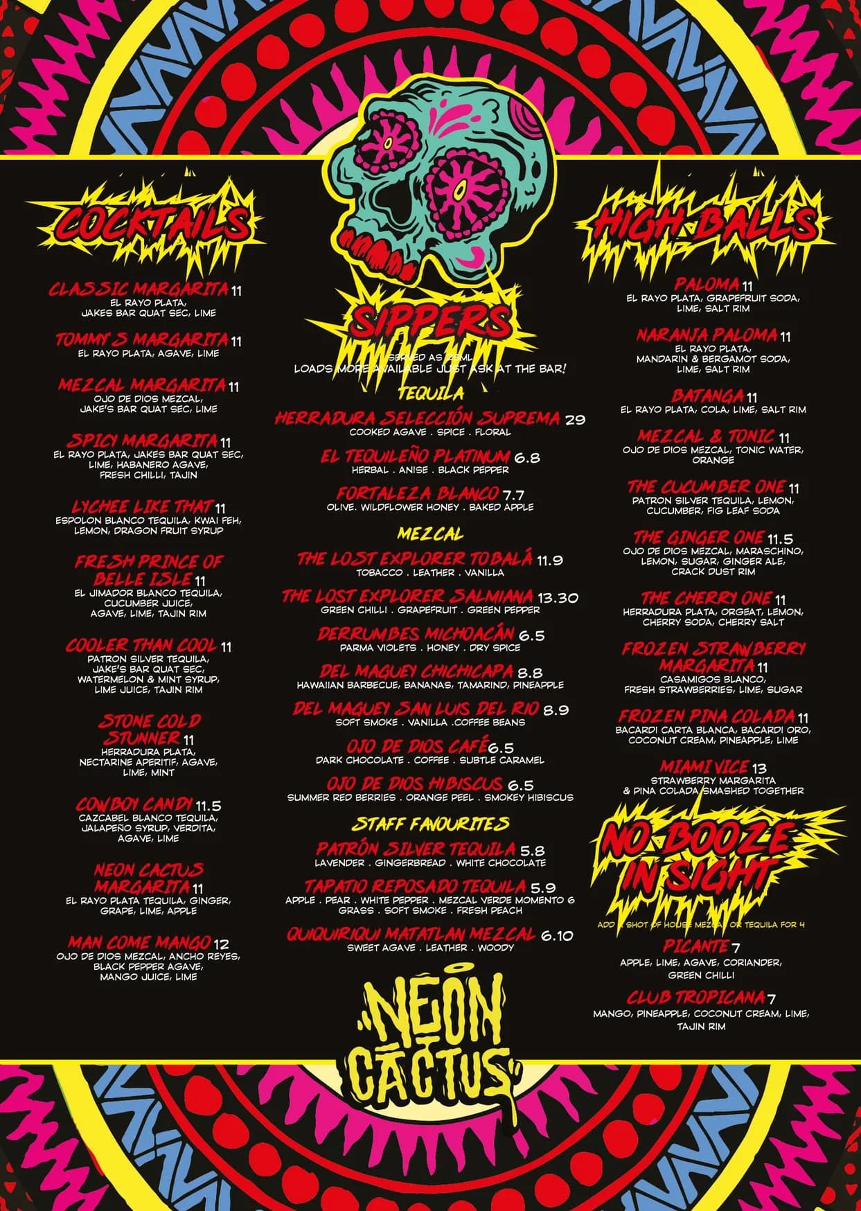 Neon Cactus menu, page 2