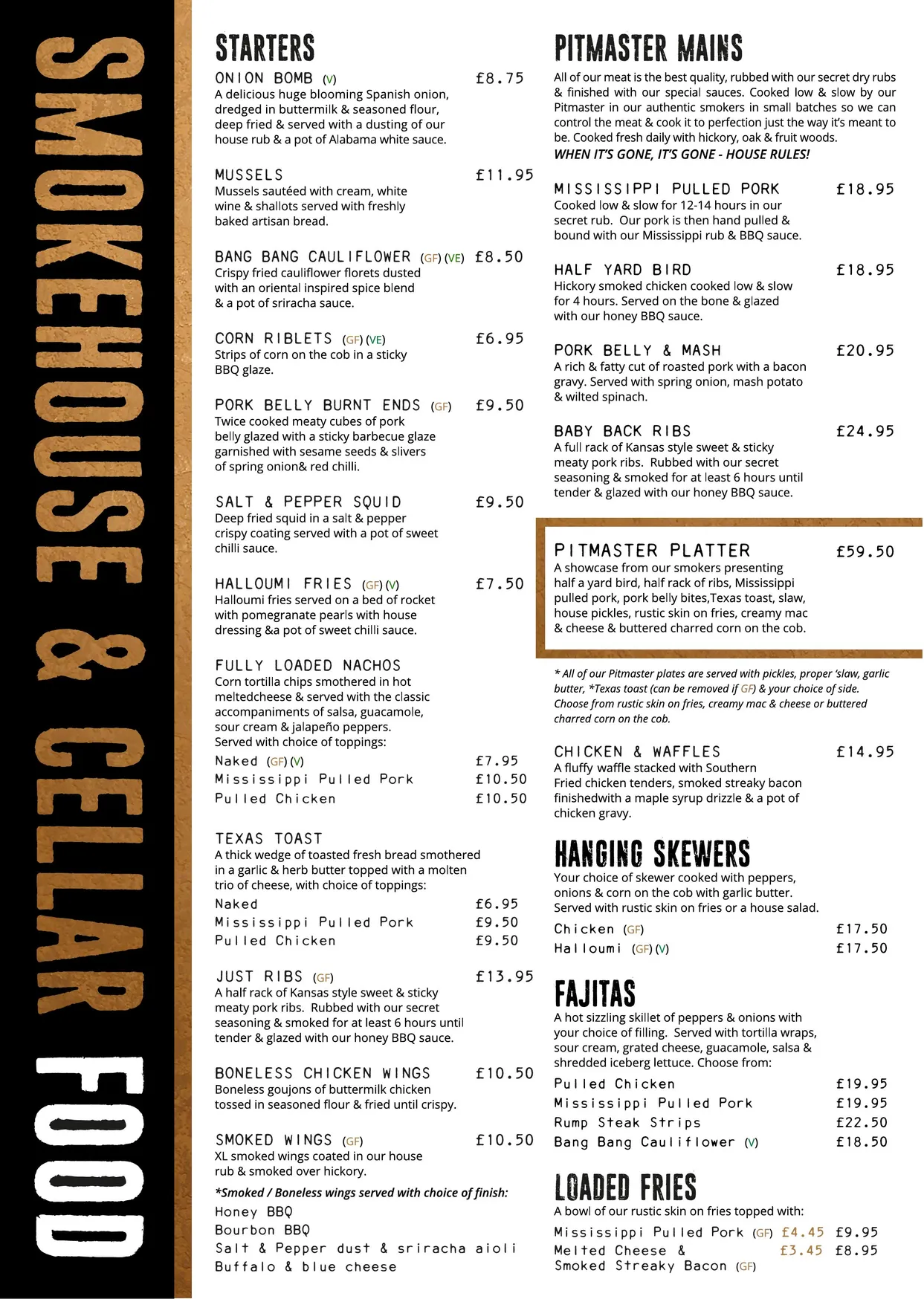 Smokehouse & Cellar menu, page 1