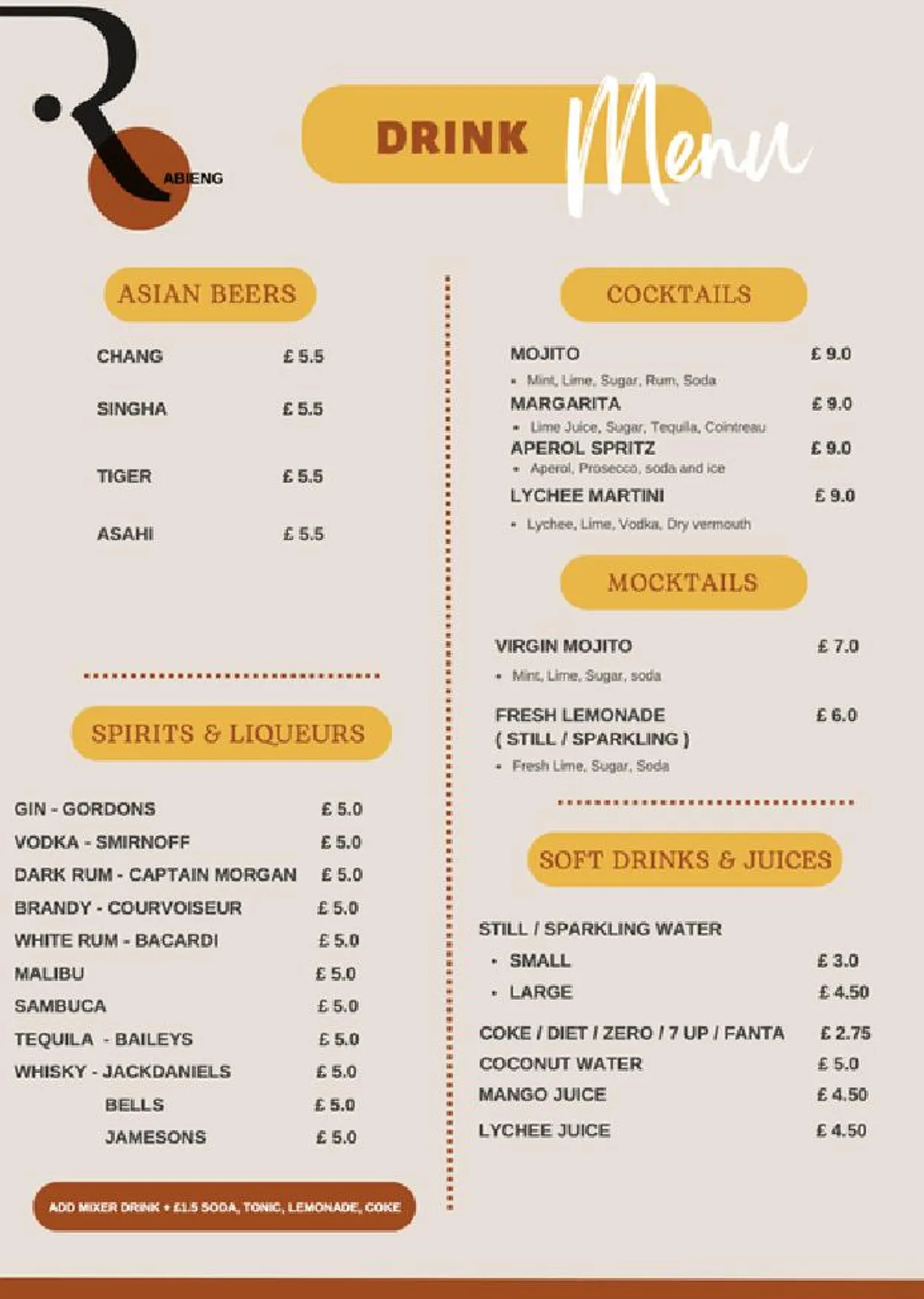 Rabieng menu, page 1