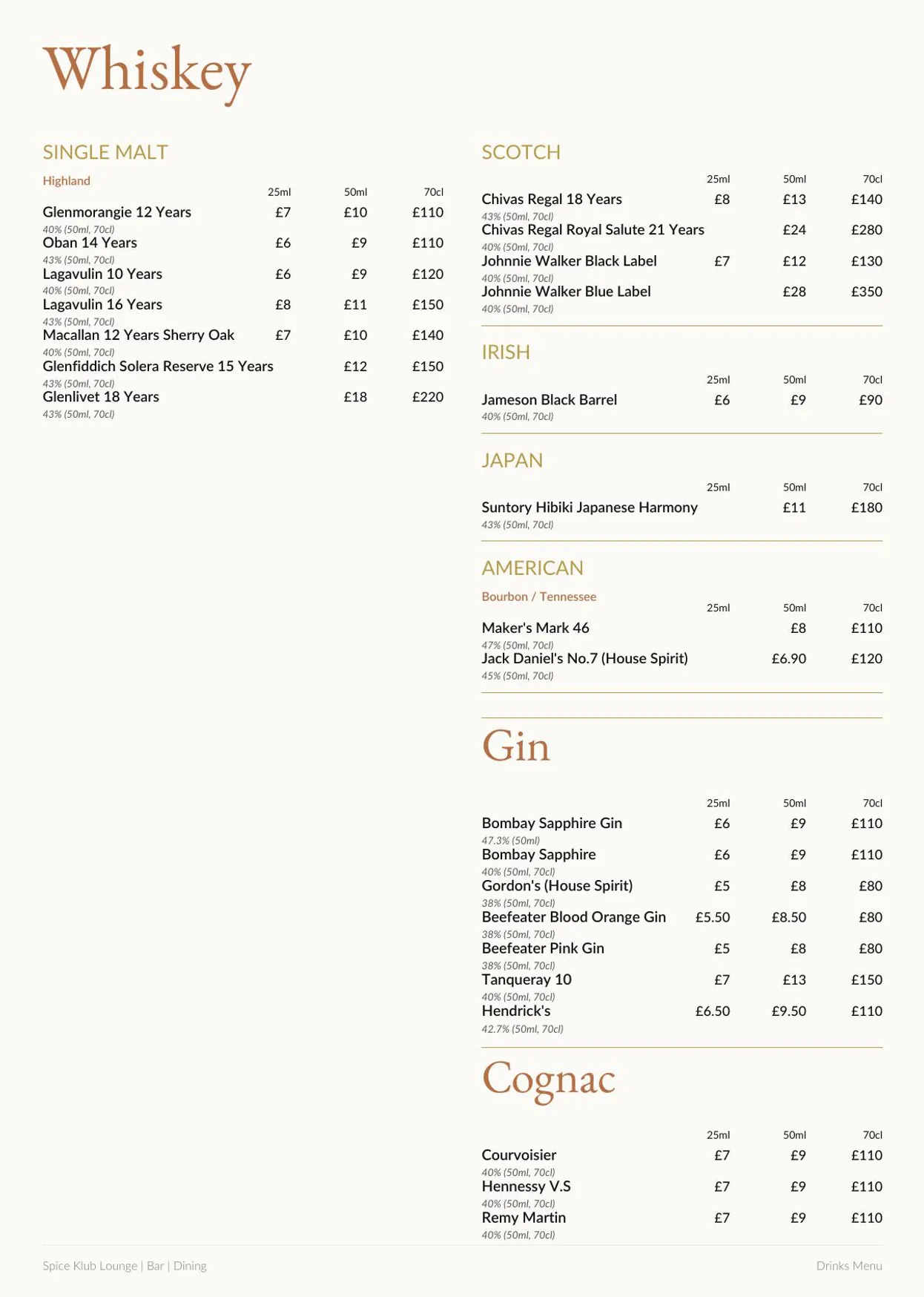 SPICE KLUB menu, page 8