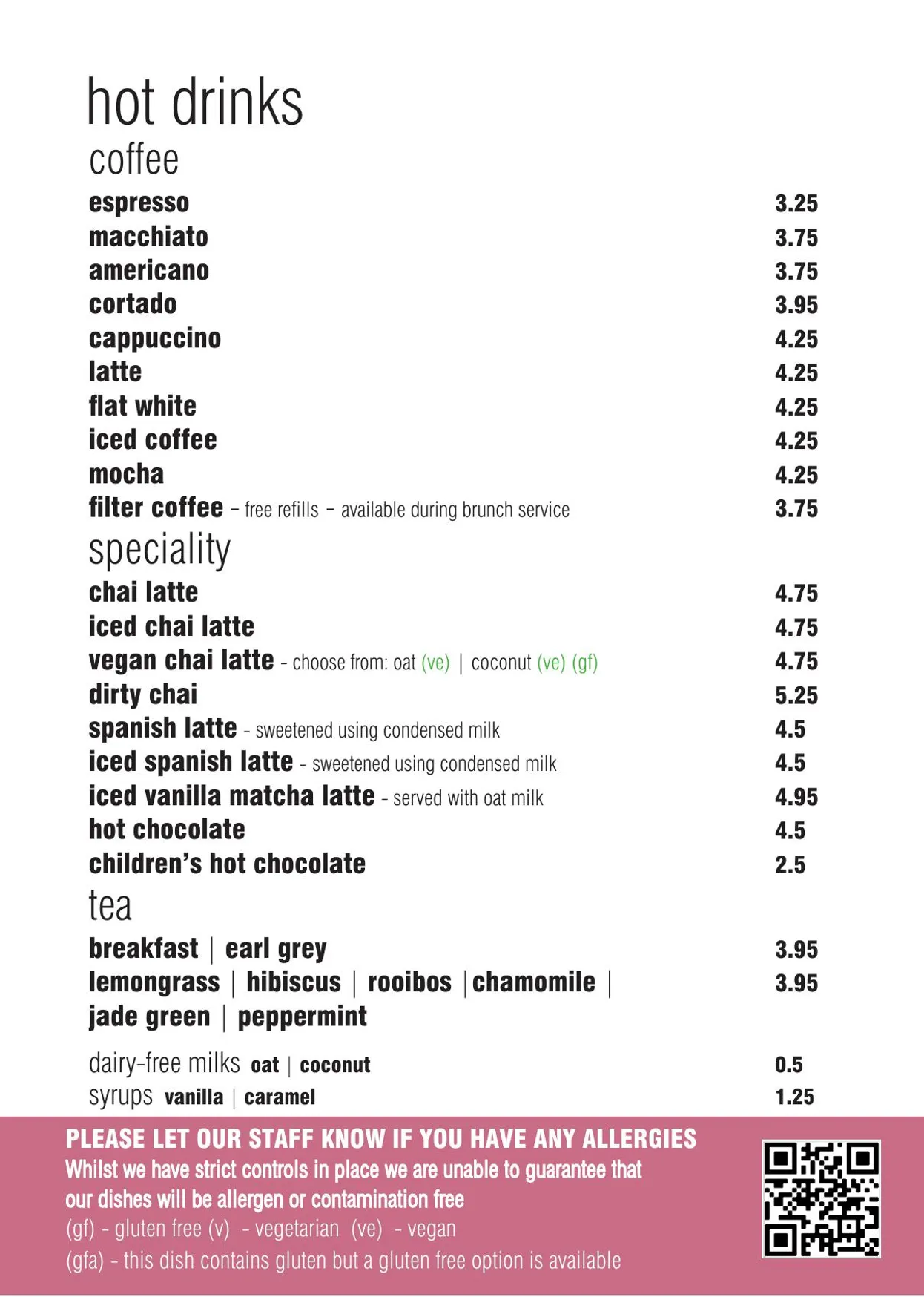 The Plough menu, page 8