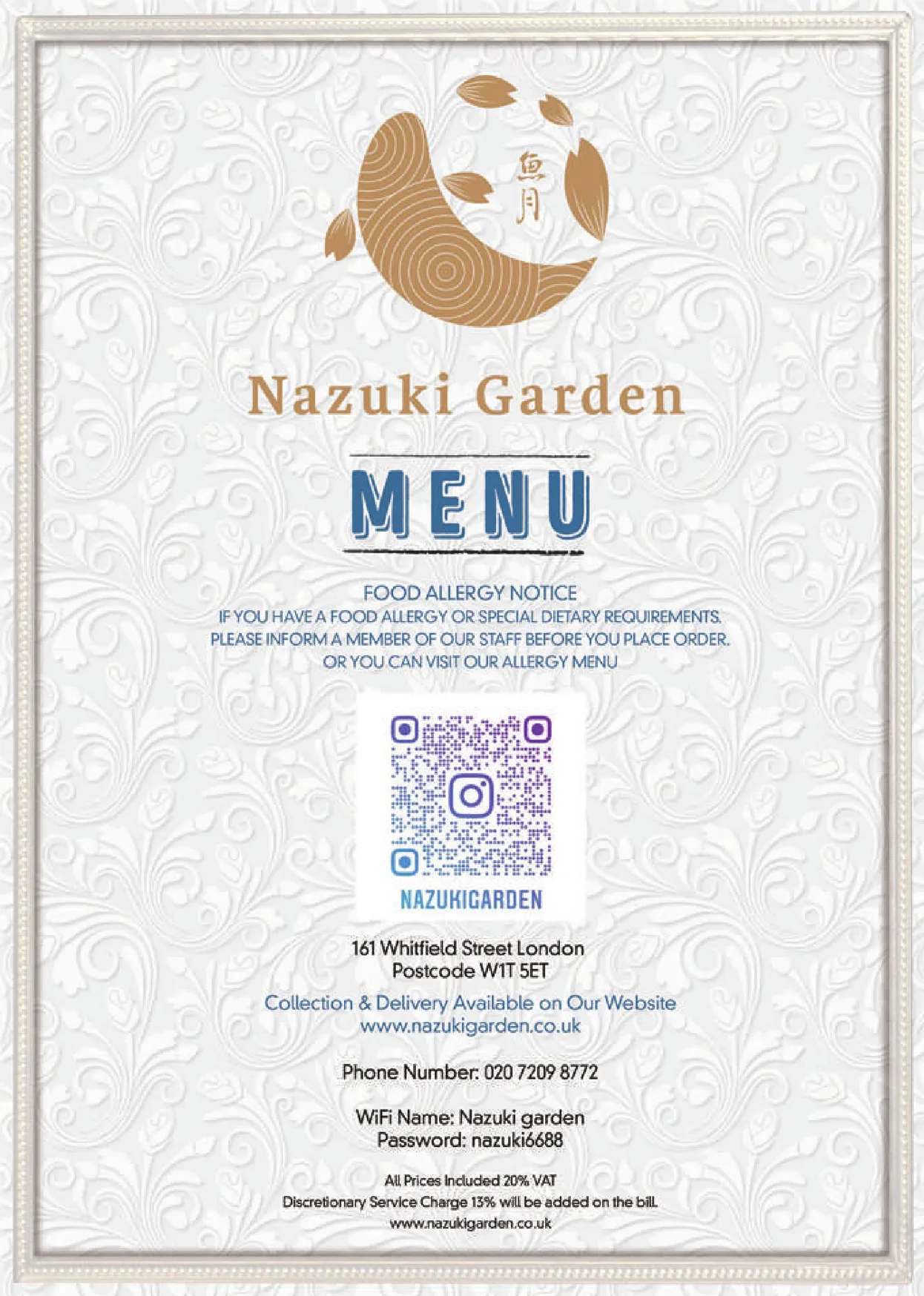 Nazuki Garden menu, page 1