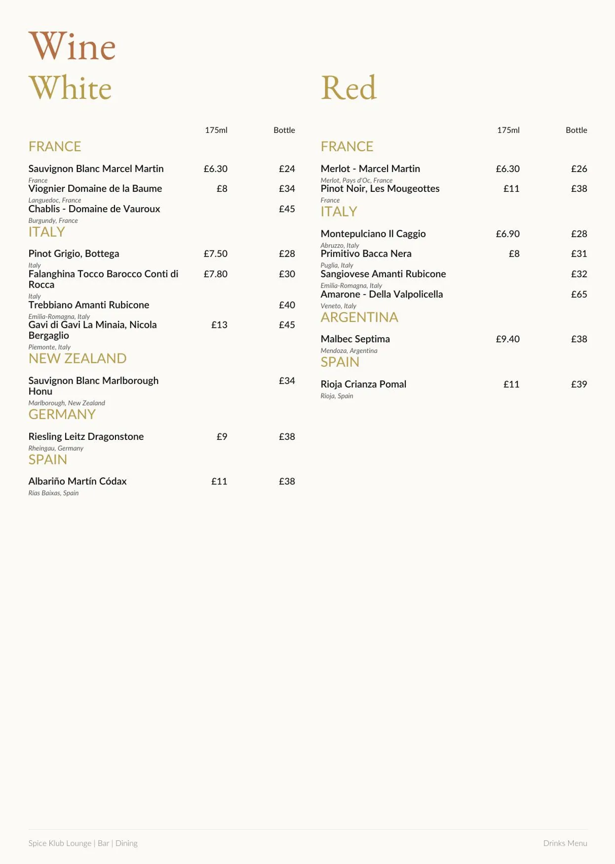 SPICE KLUB menu, page 4