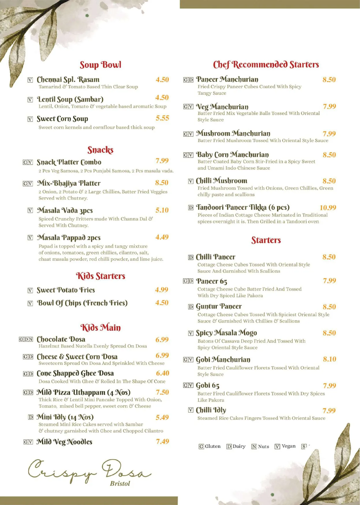 Crispy Dosa Bristol menu, page 2
