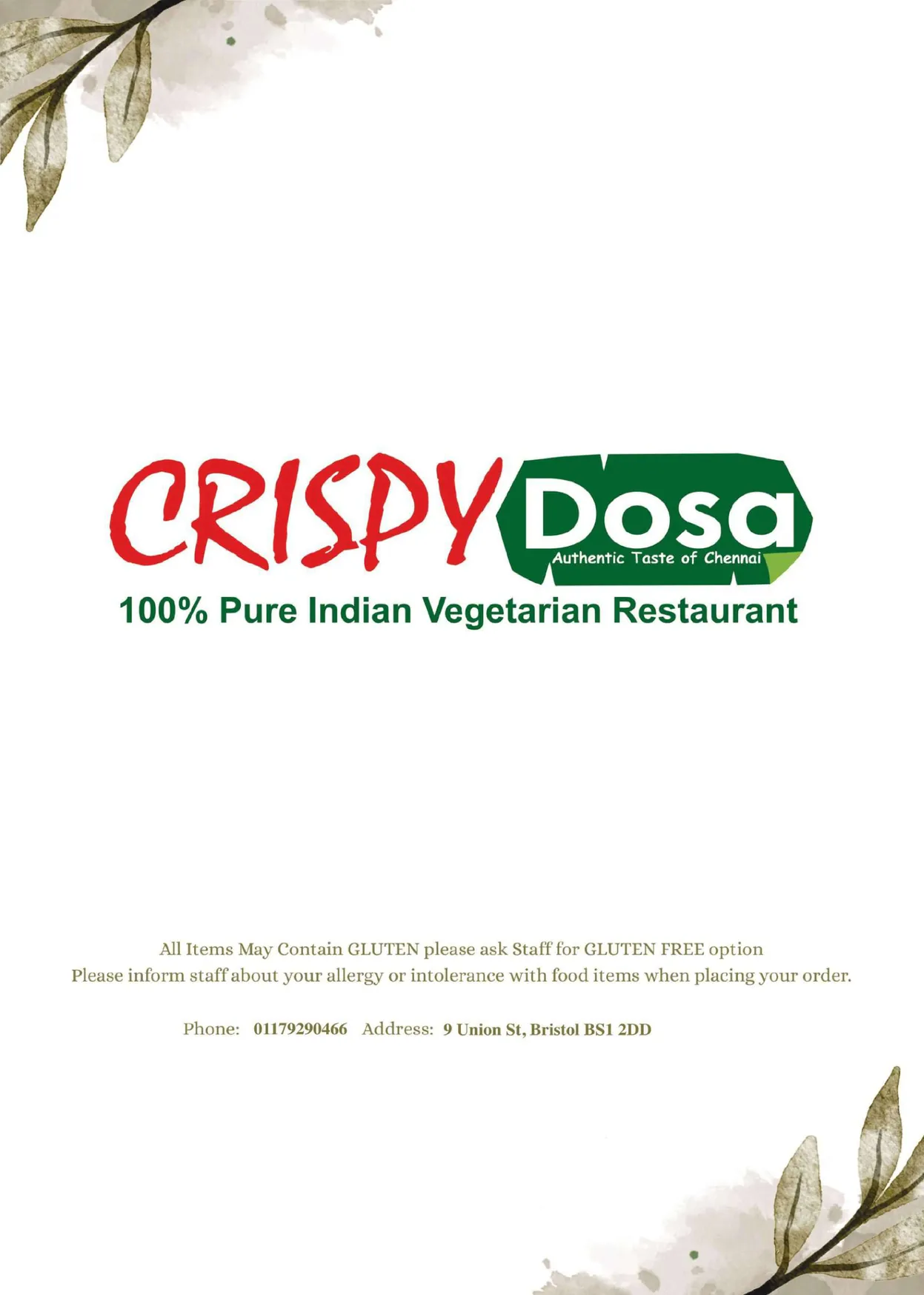 Crispy Dosa Bristol menu, page 1