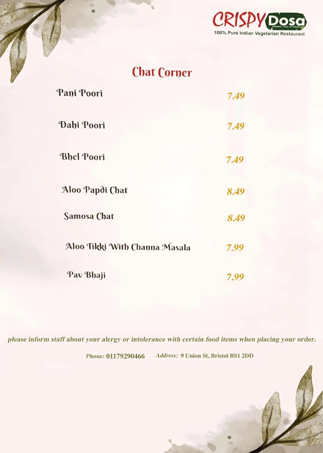 Crispy Dosa Bristol menu, page 6