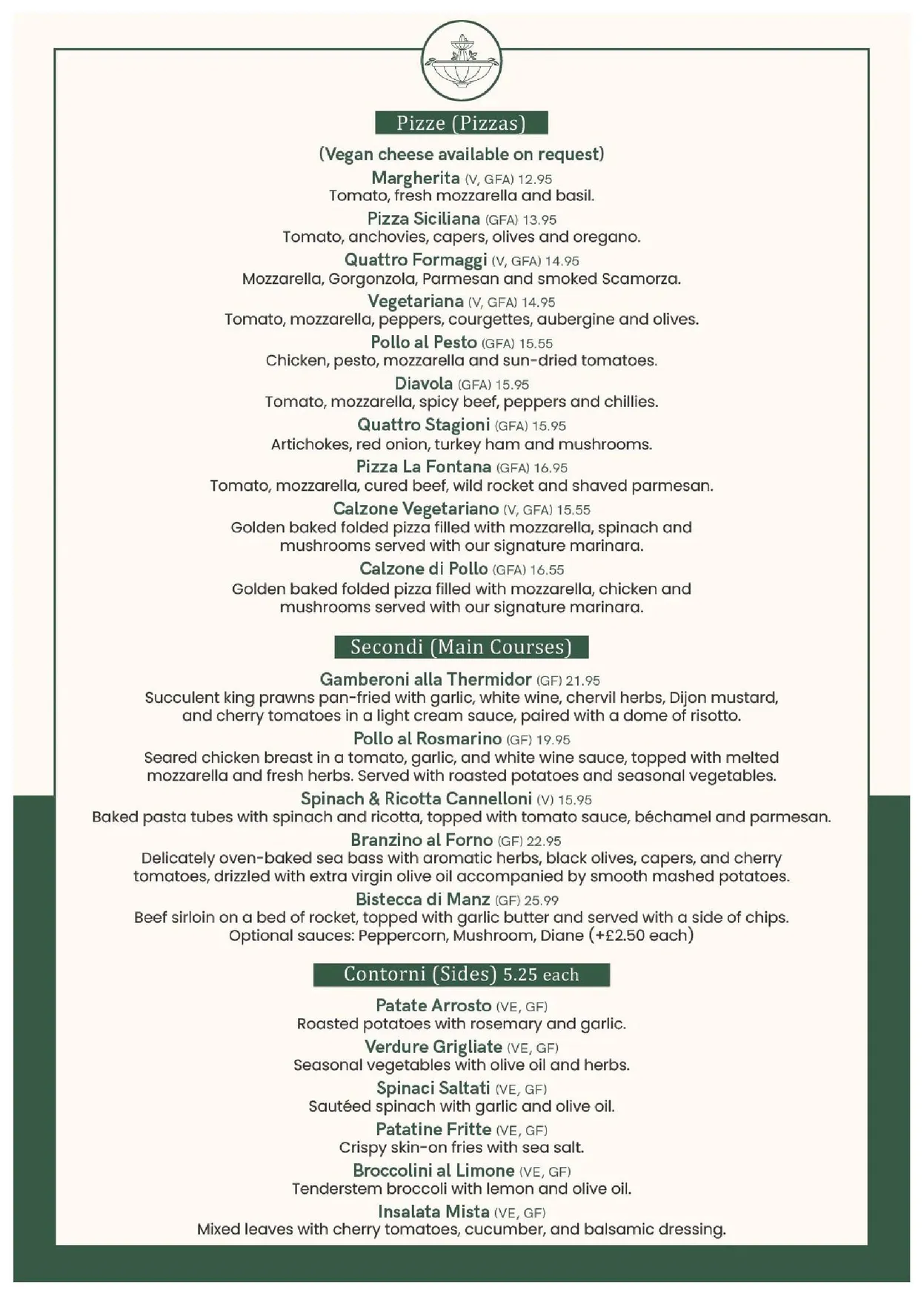 La Fontana menu, page 2
