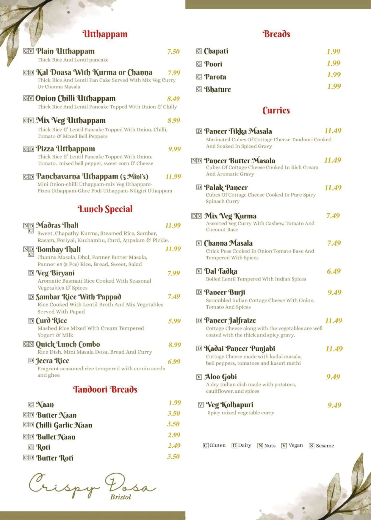 Crispy Dosa Bristol menu, page 4