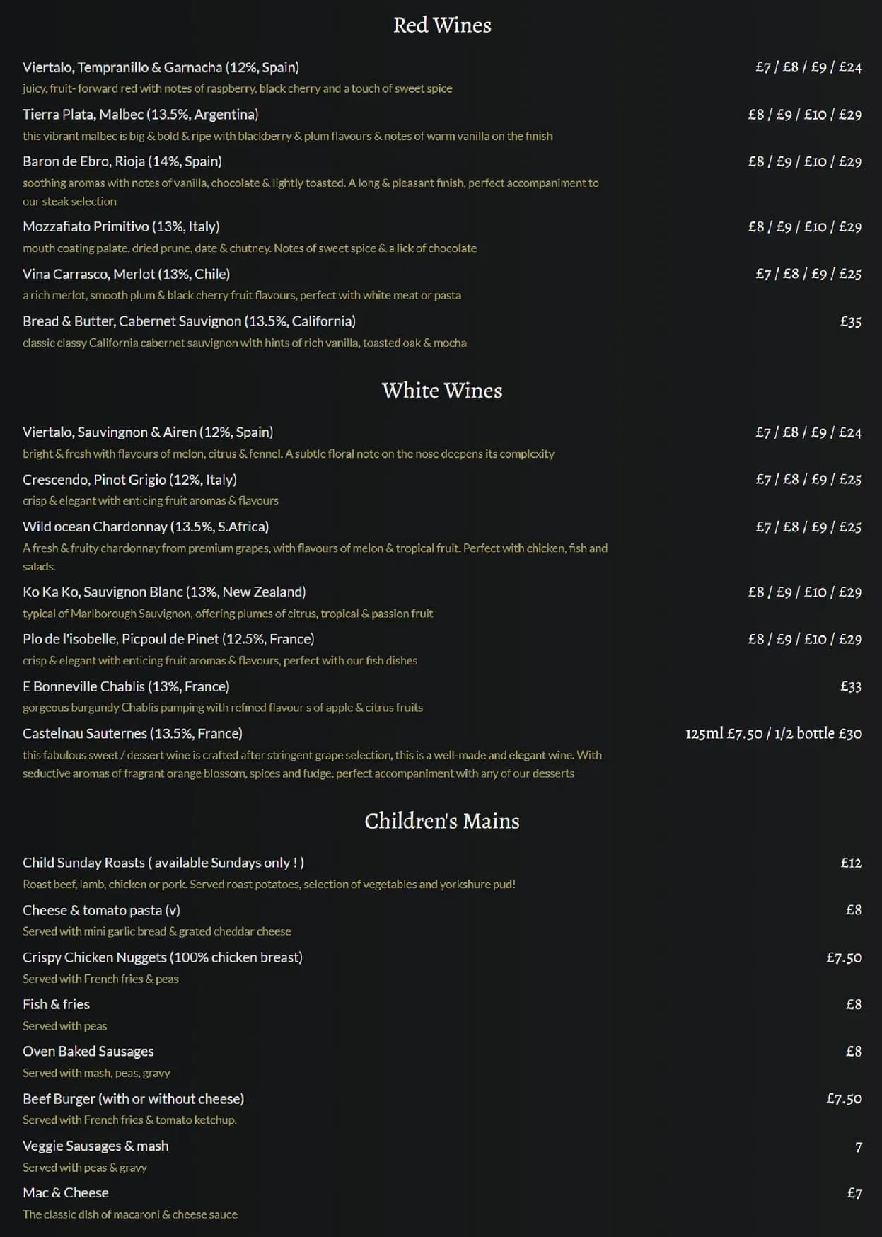 Lock & Quay menu, page 3