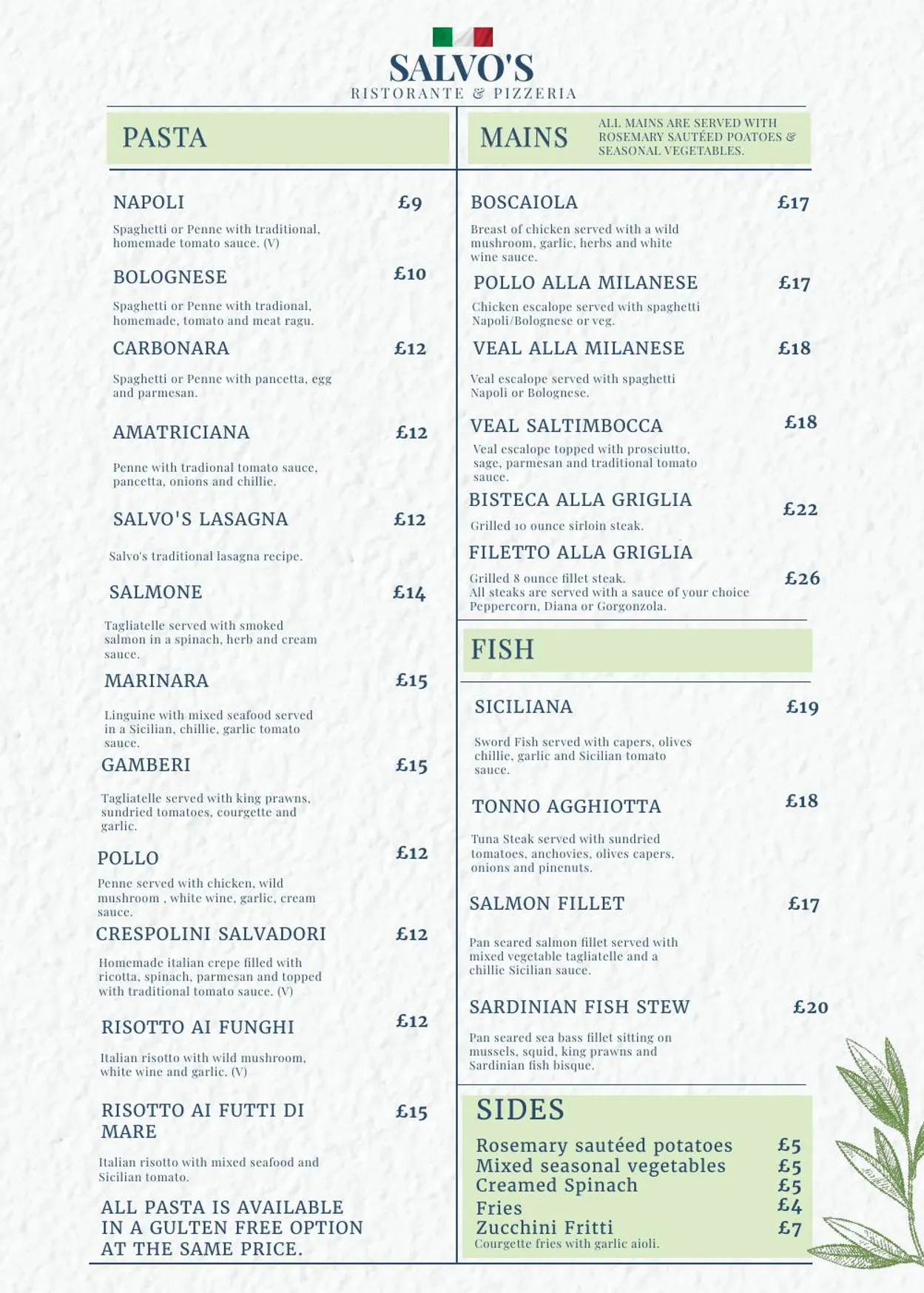 Salvo’s Ristorante & Pizzeria menu, page 2