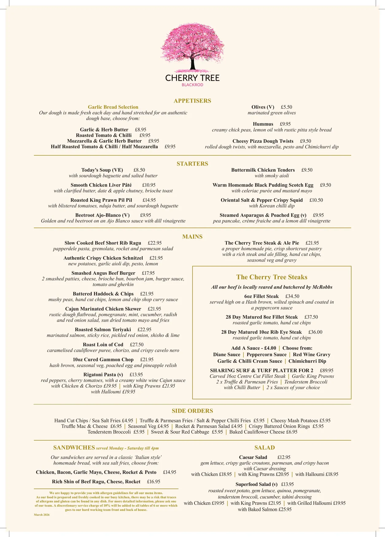 Cherry Tree menu, page 1