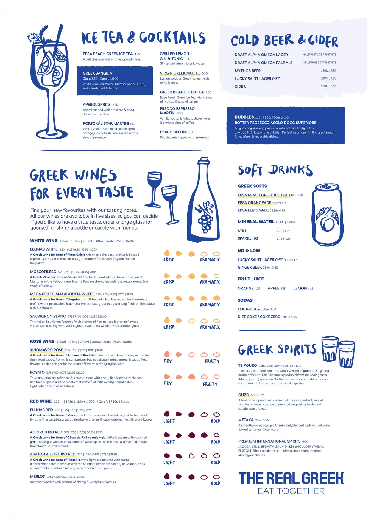 The Real Greek menu, page 2