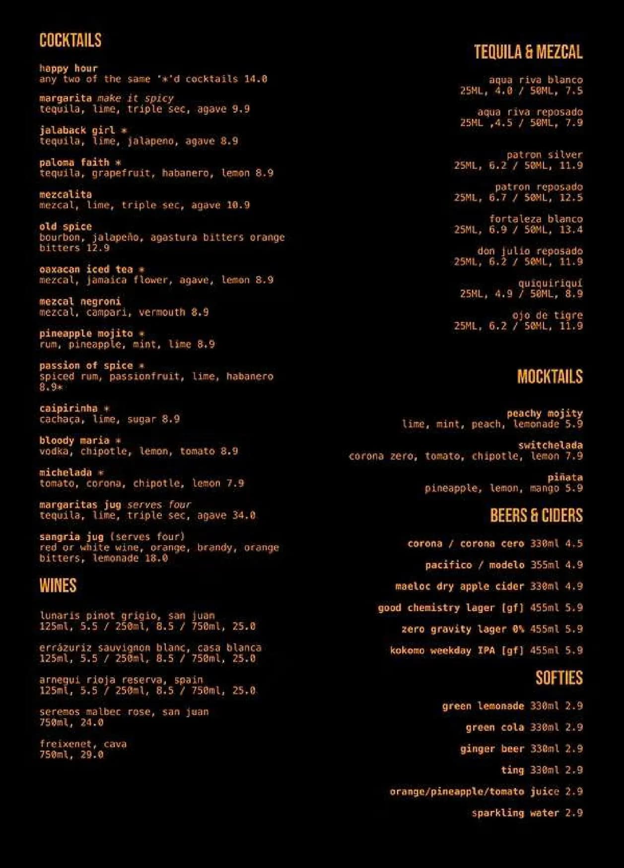 Chido Wey menu, page 2