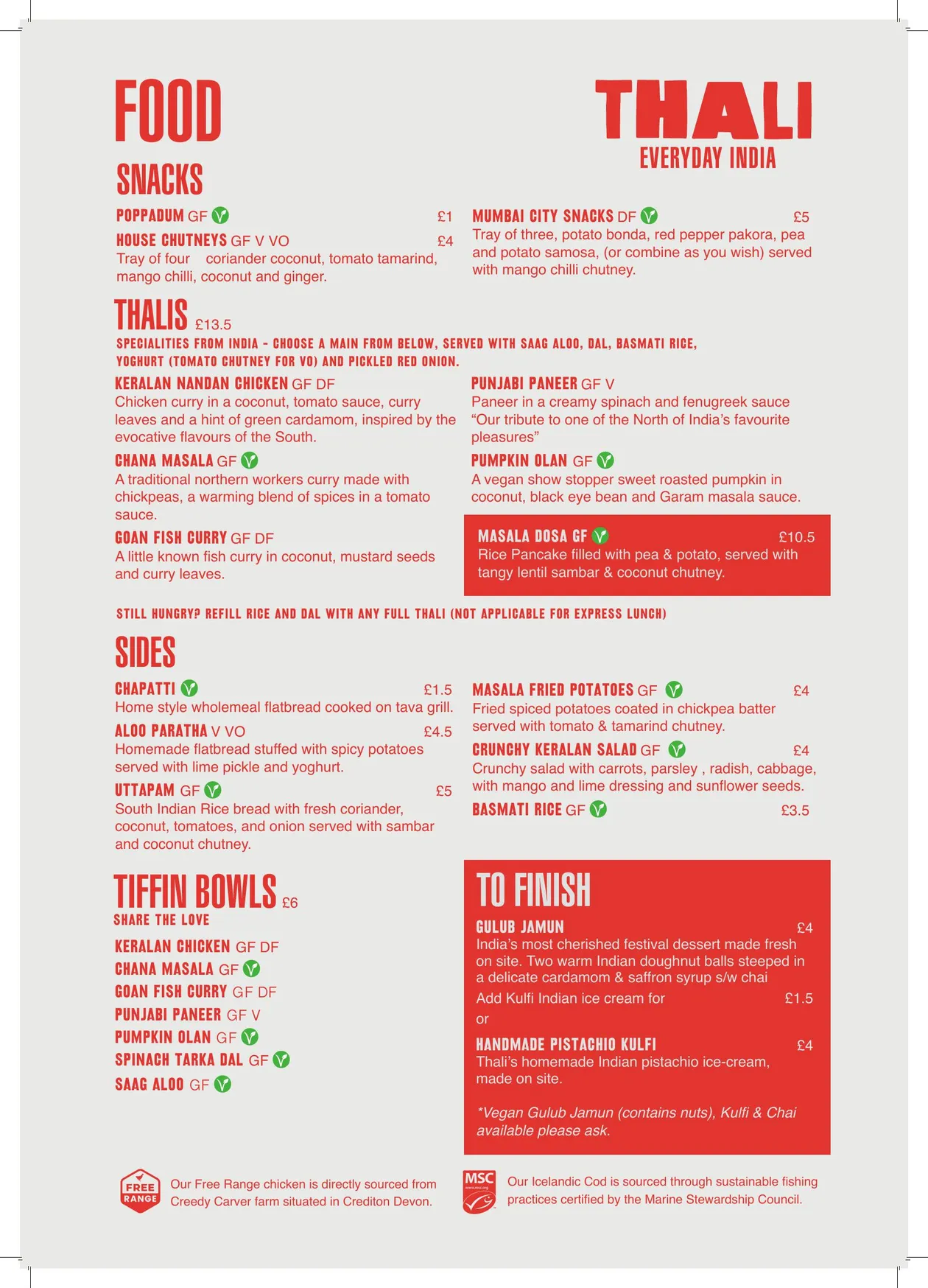 Thali menu, page 1