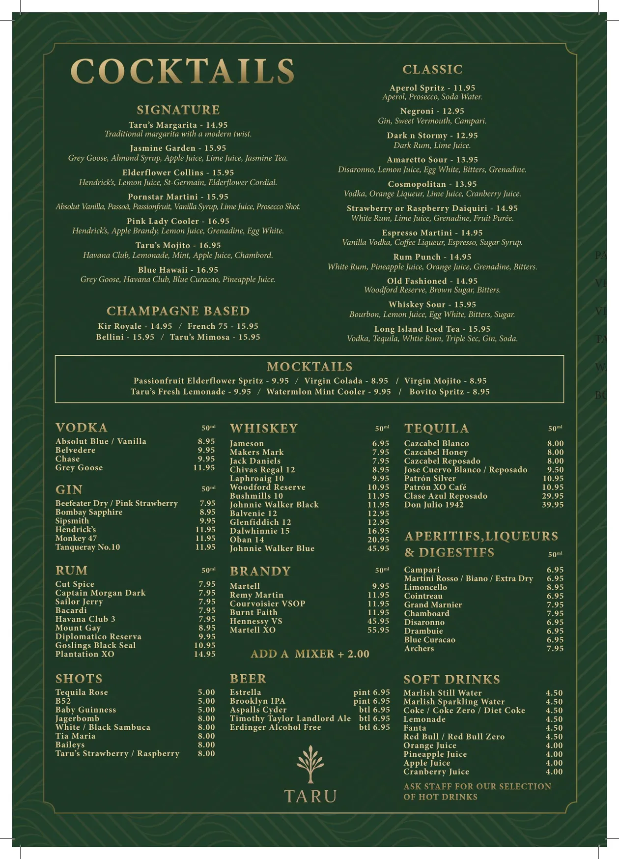 The Taru menu, page 3
