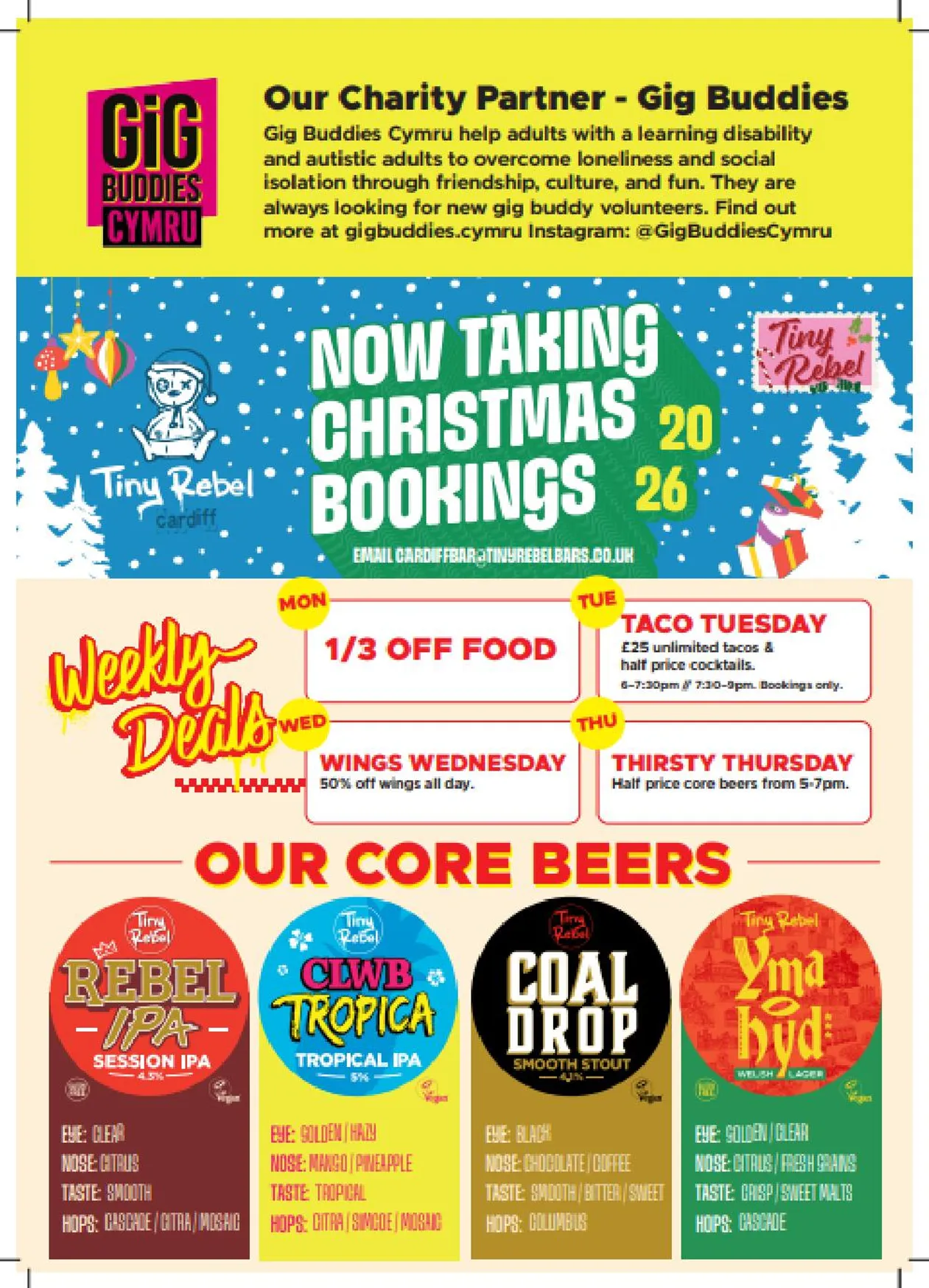 Tiny Rebel menu, page 1