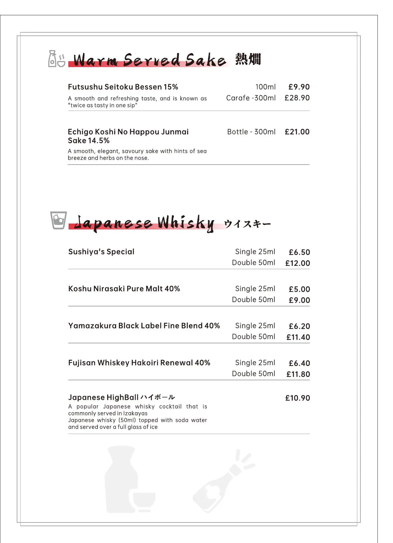 Sushiya Japanese menu, page 5